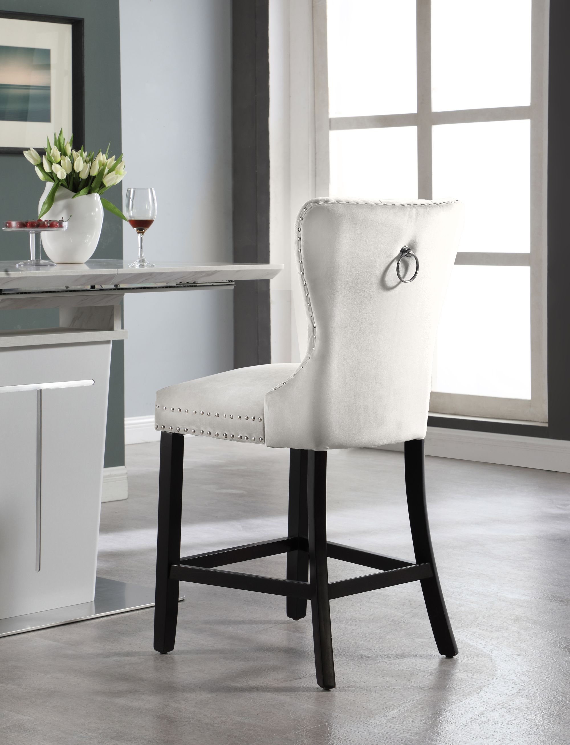 Nikki Velvet Counter Stool with Espresso Wood Legs