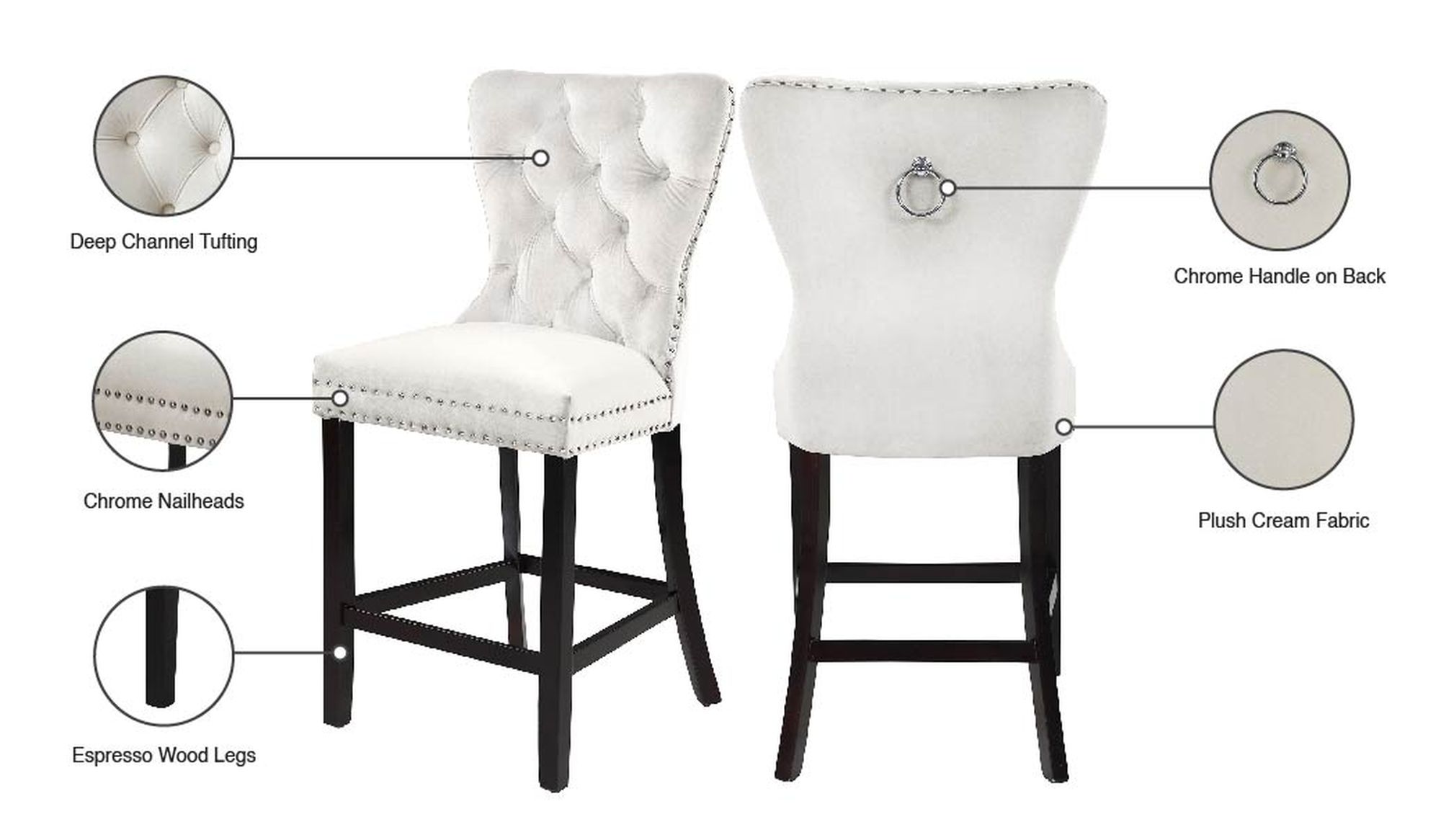 Nikki Velvet Counter Stool with Espresso Wood Legs