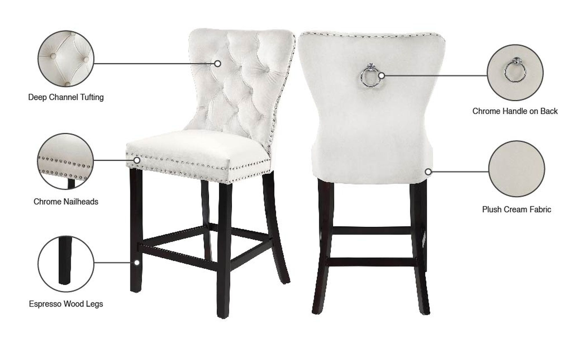 Nikki Velvet Counter Stool with Espresso Wood Legs