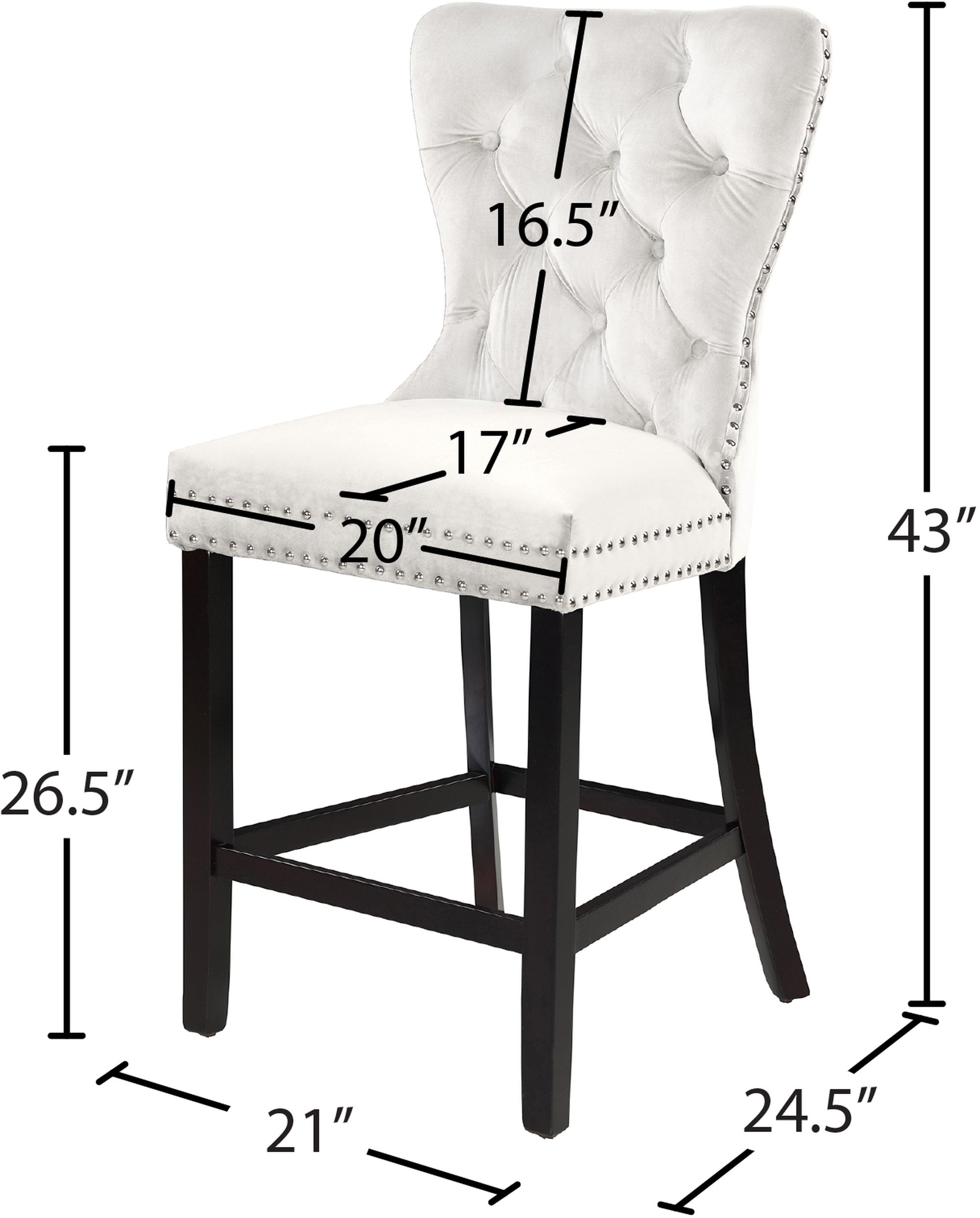 Nikki Velvet Counter Stool with Espresso Wood Legs