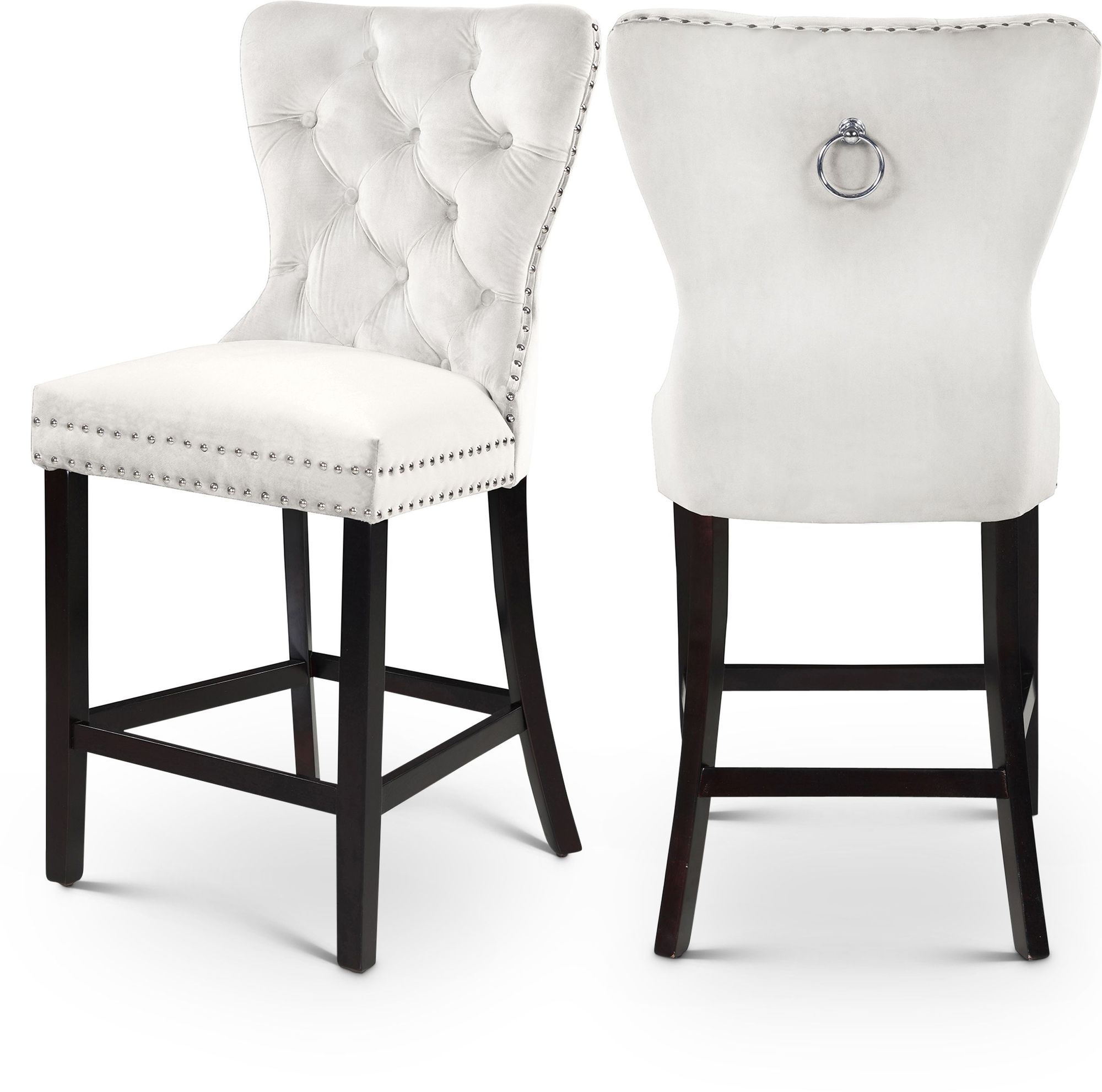 Nikki Velvet Counter Stool with Espresso Wood Legs