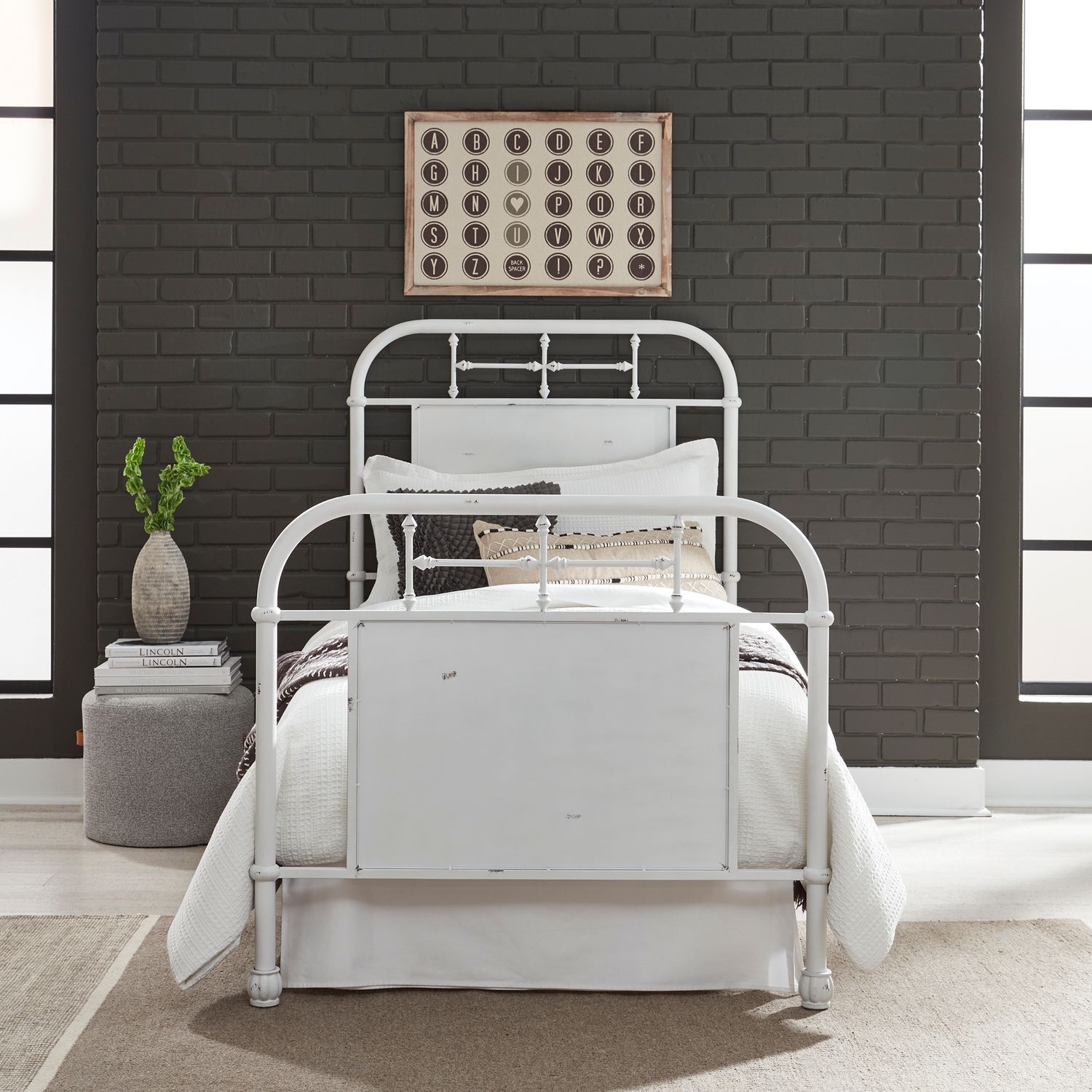 Vintage Series Twin Size Metal Bed - Antique White