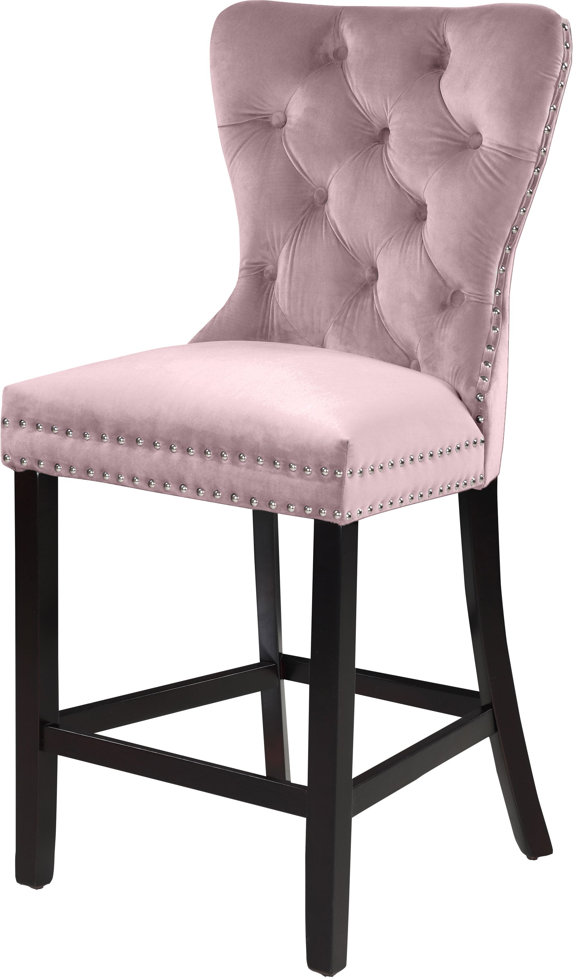 Nikki Velvet Counter Stool with Espresso Wood Legs