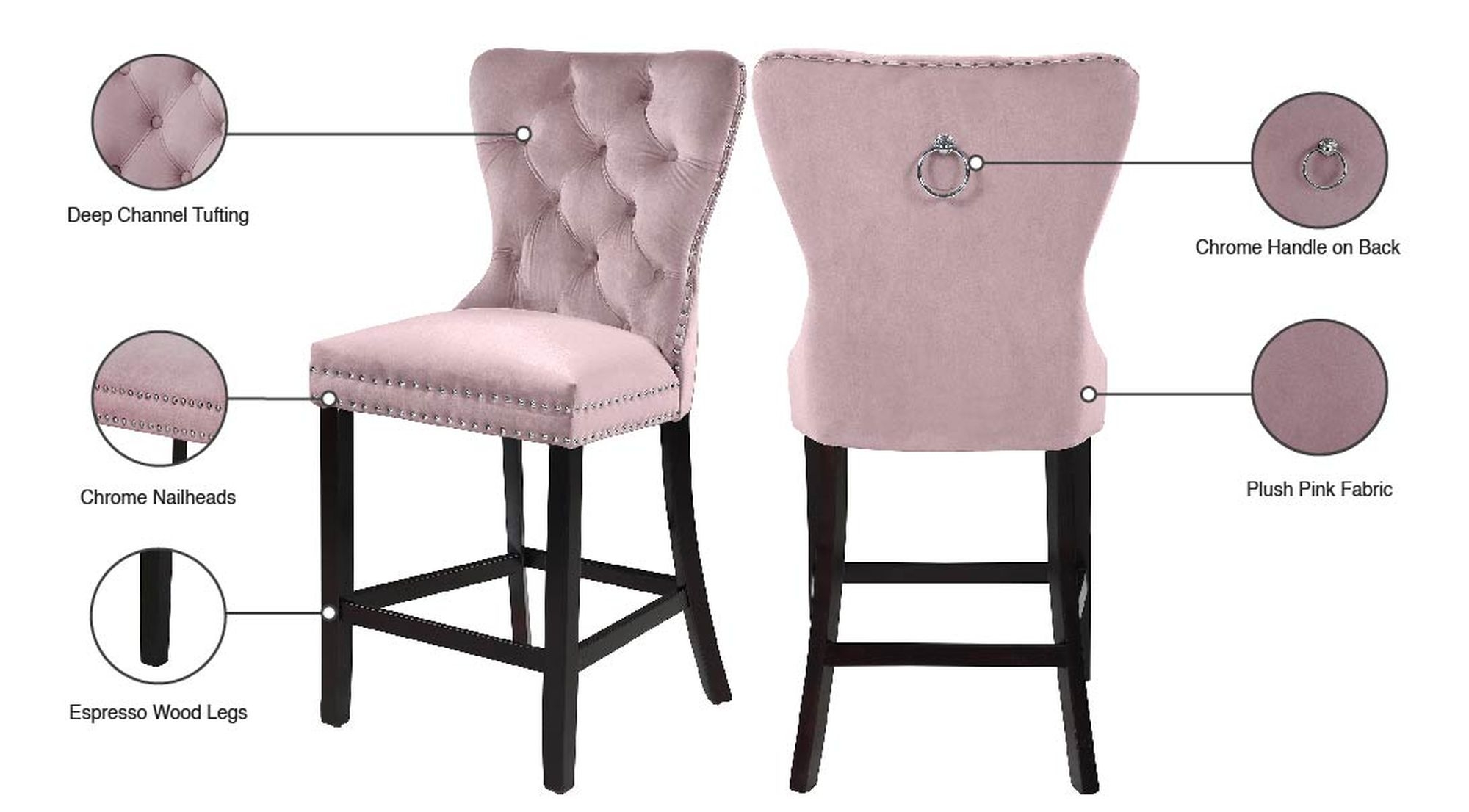 Nikki Velvet Counter Stool with Espresso Wood Legs