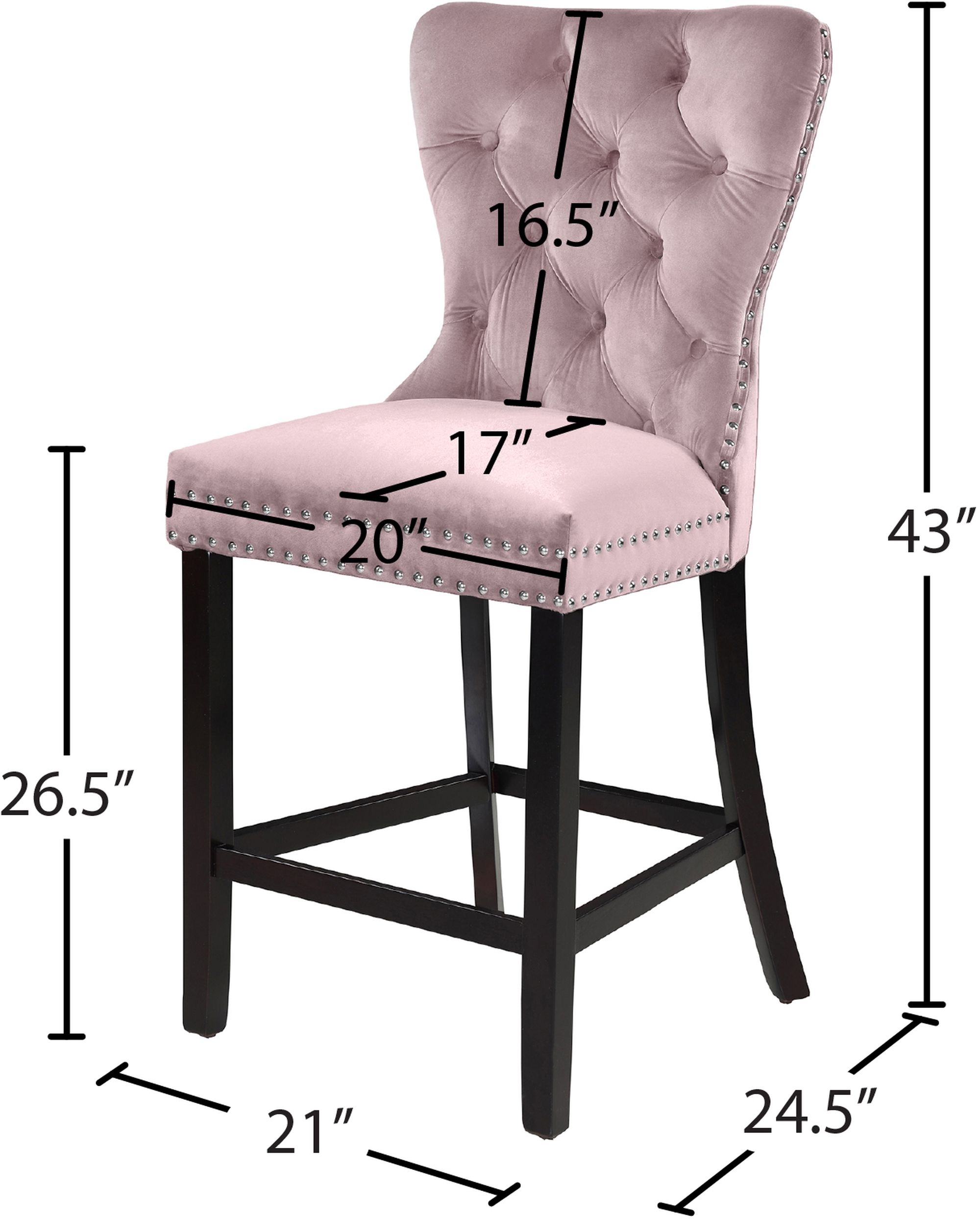Nikki Velvet Counter Stool with Espresso Wood Legs