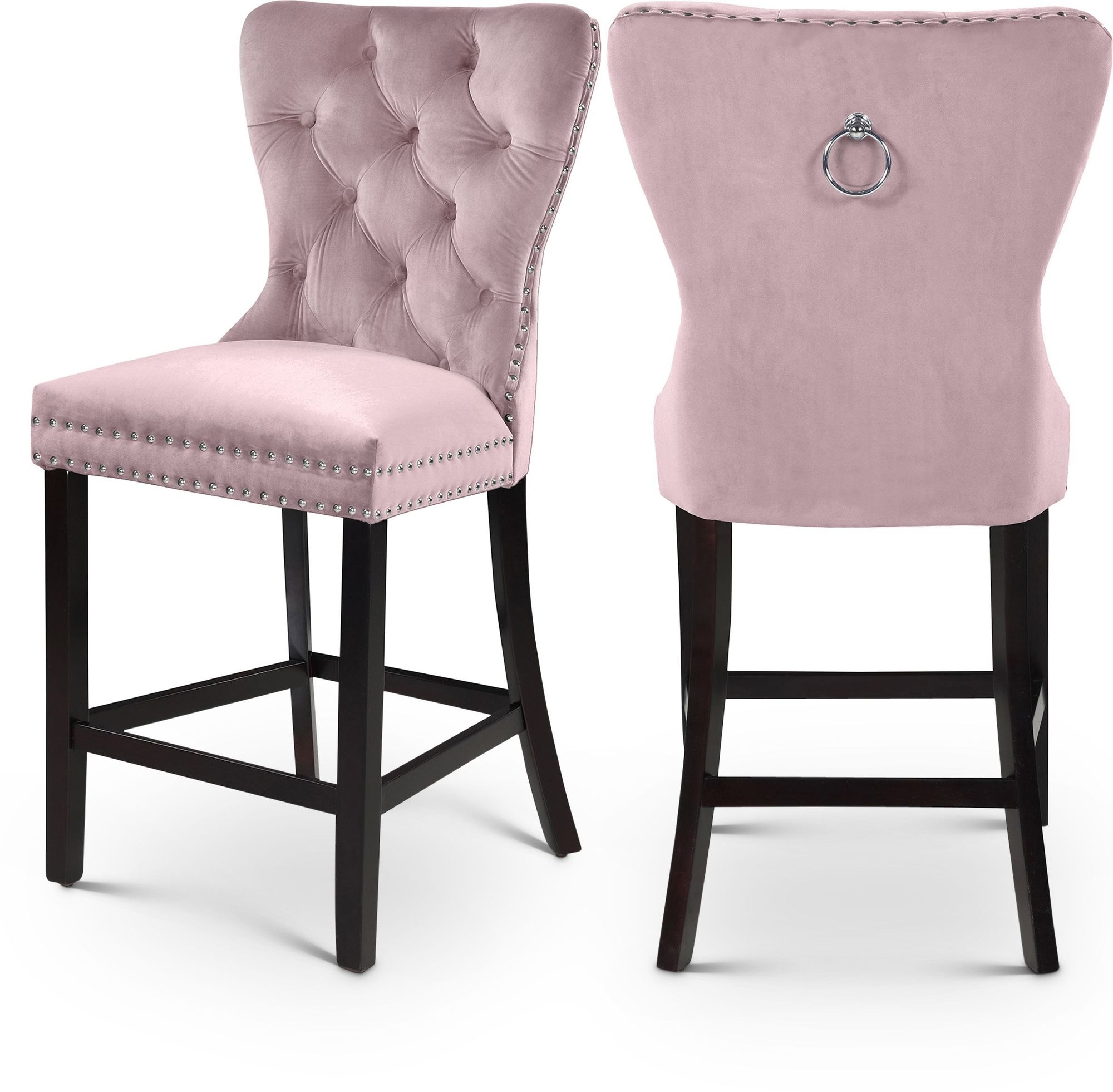 Nikki Velvet Counter Stool with Espresso Wood Legs