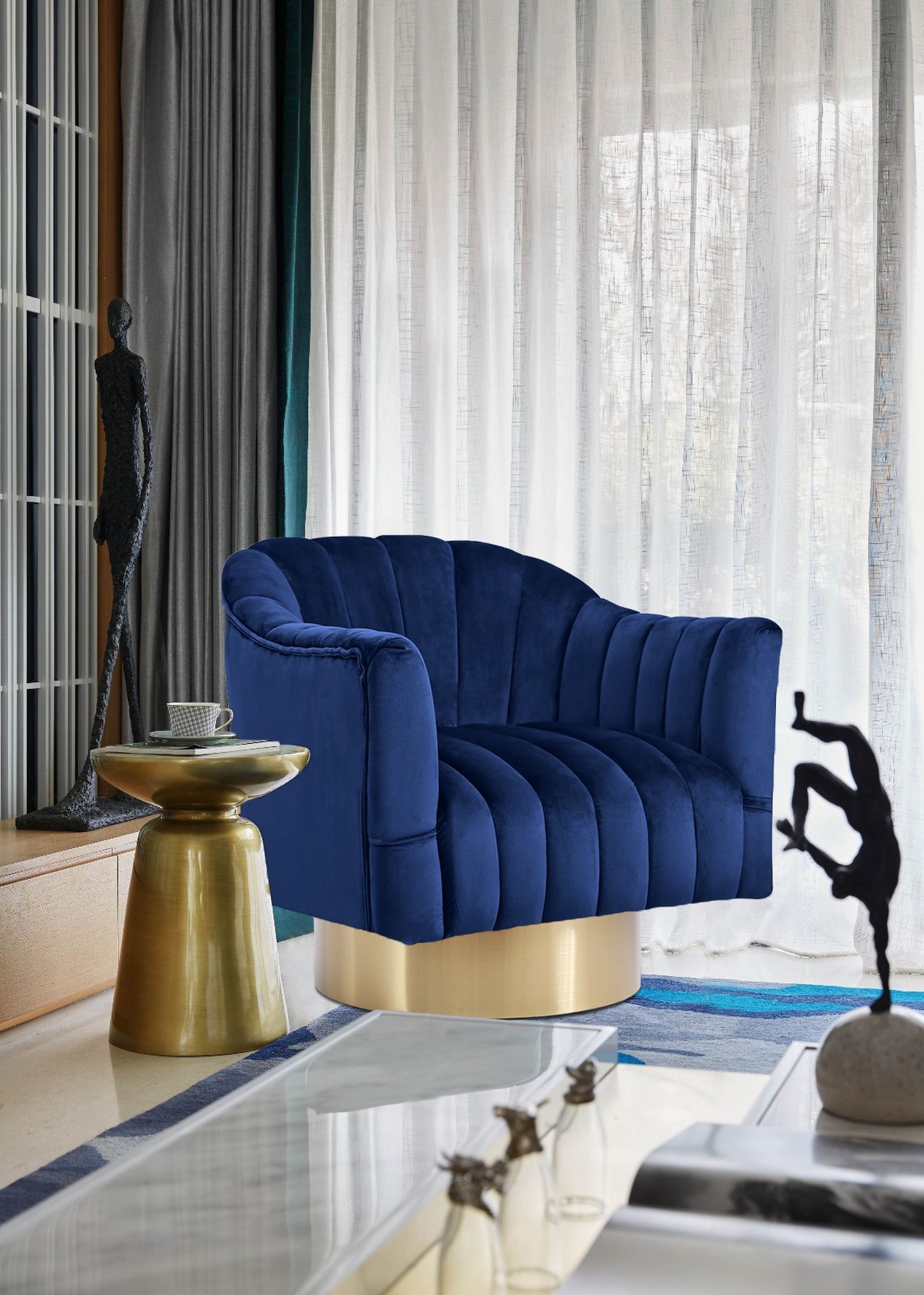 Farrah Velvet Chair with Swivel Base