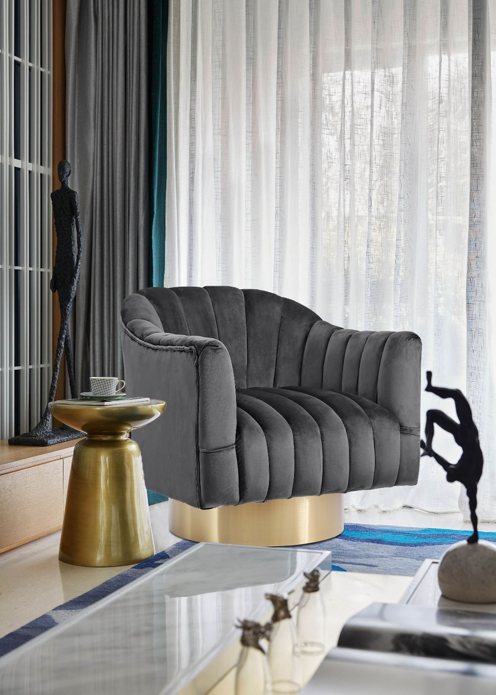 Farrah Velvet Chair with Swivel Base