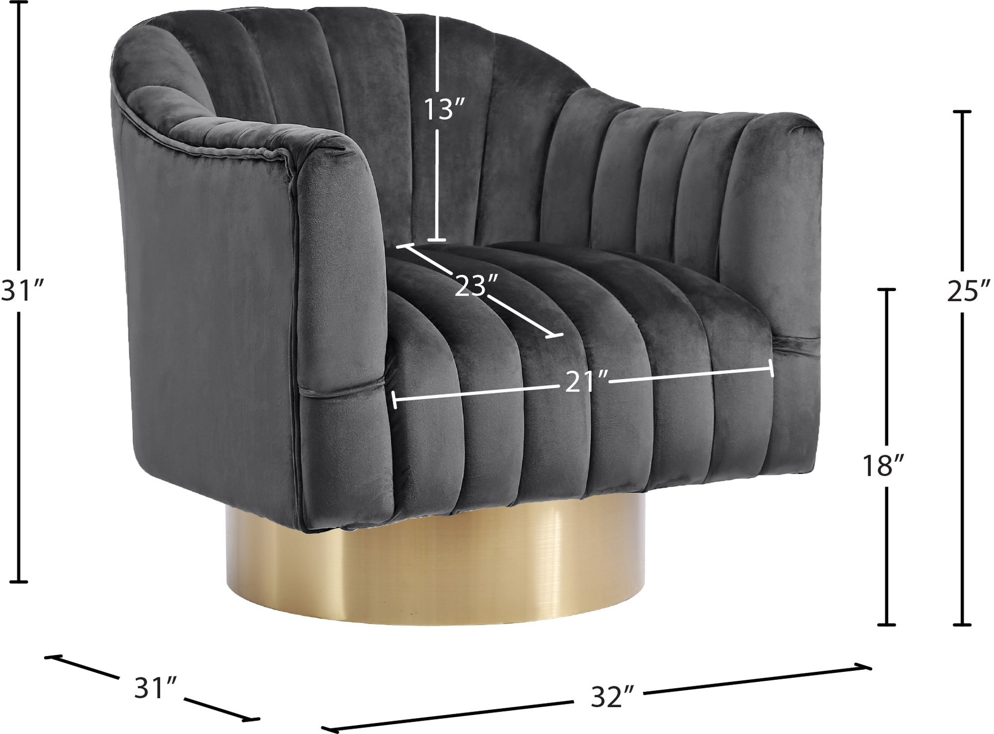 Farrah Velvet Chair with Gold Swivel Base