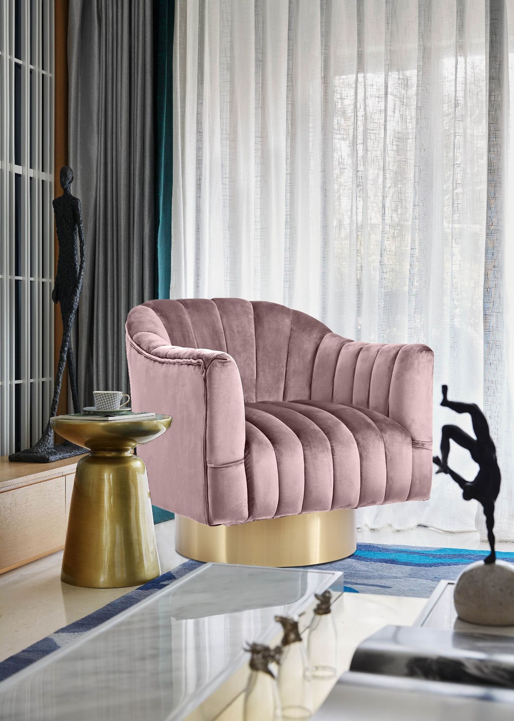 Farrah Velvet Chair with Swivel Base