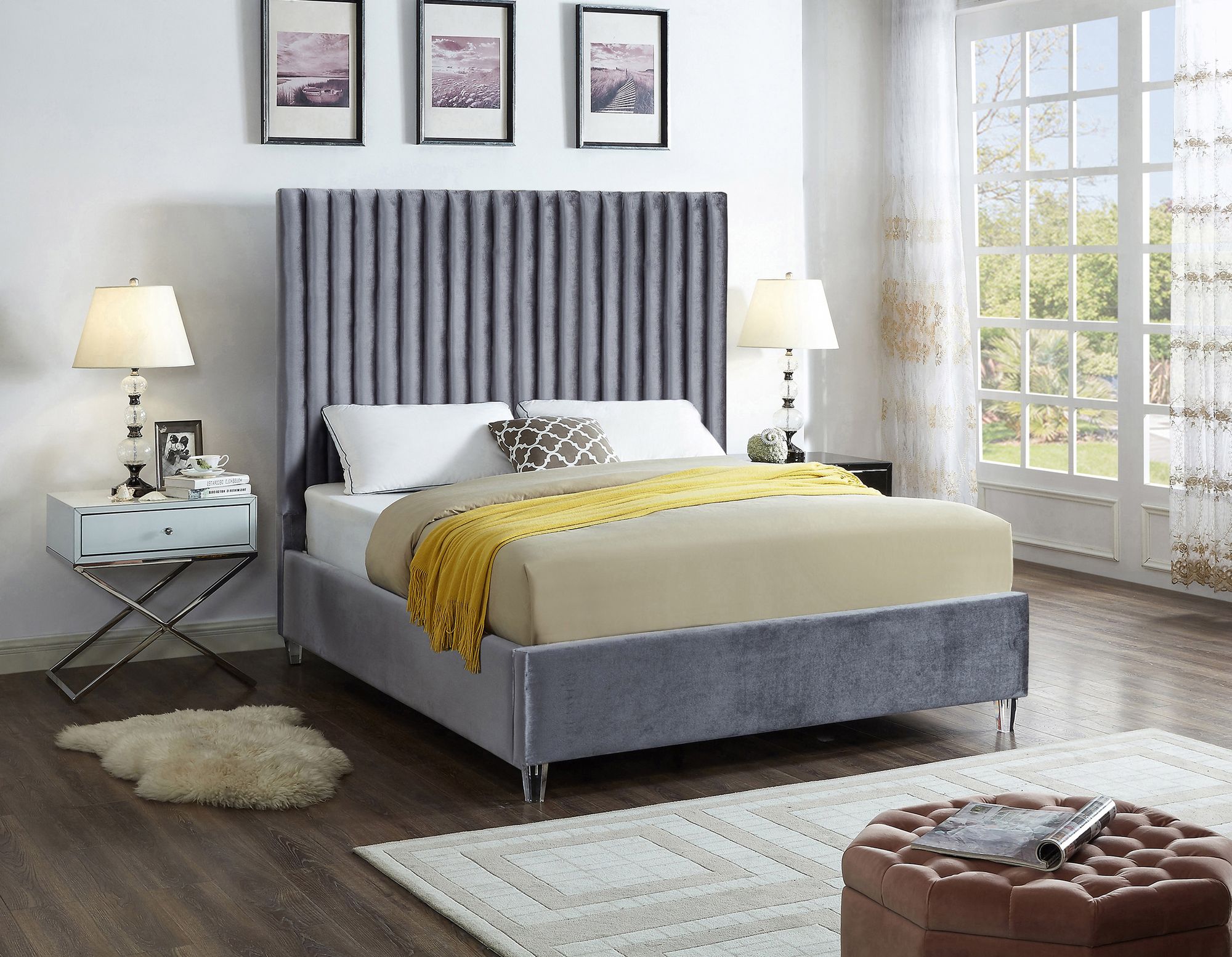 Candace Velvet Queen Size Bed