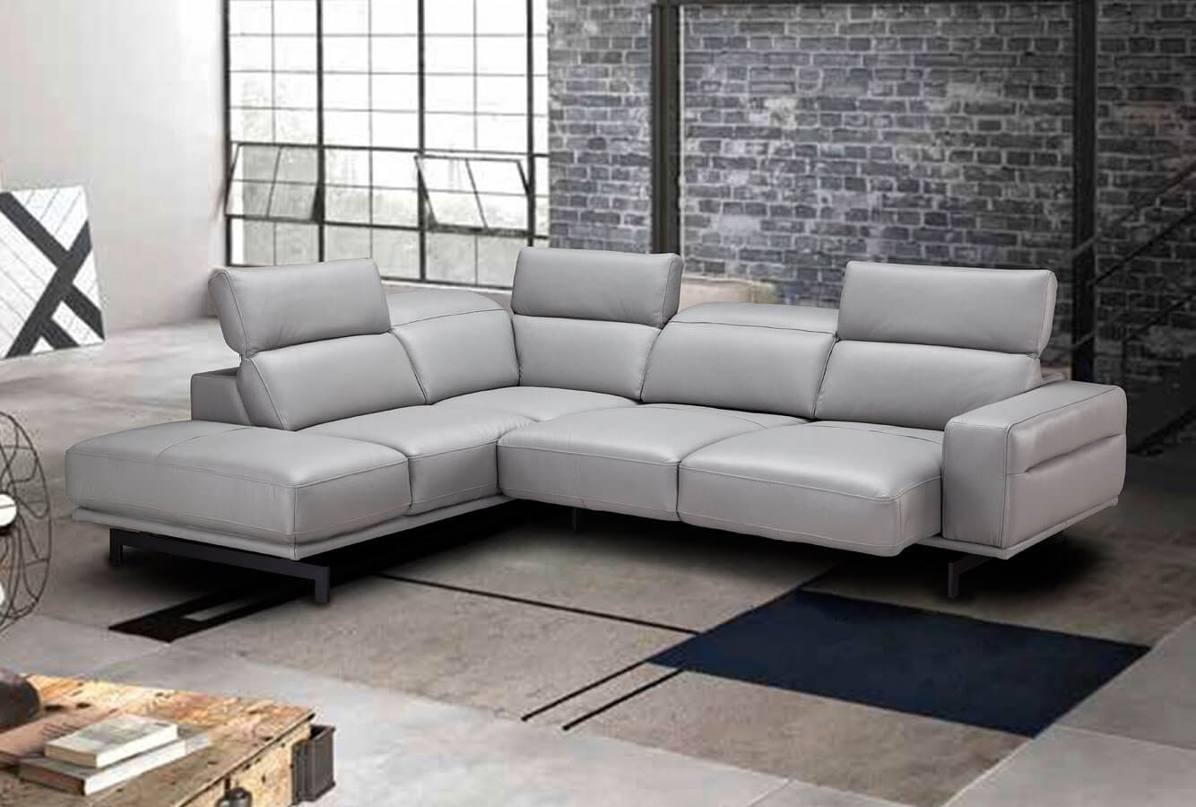 J&M Davenport Light Grey Leather Left-facing Chaise