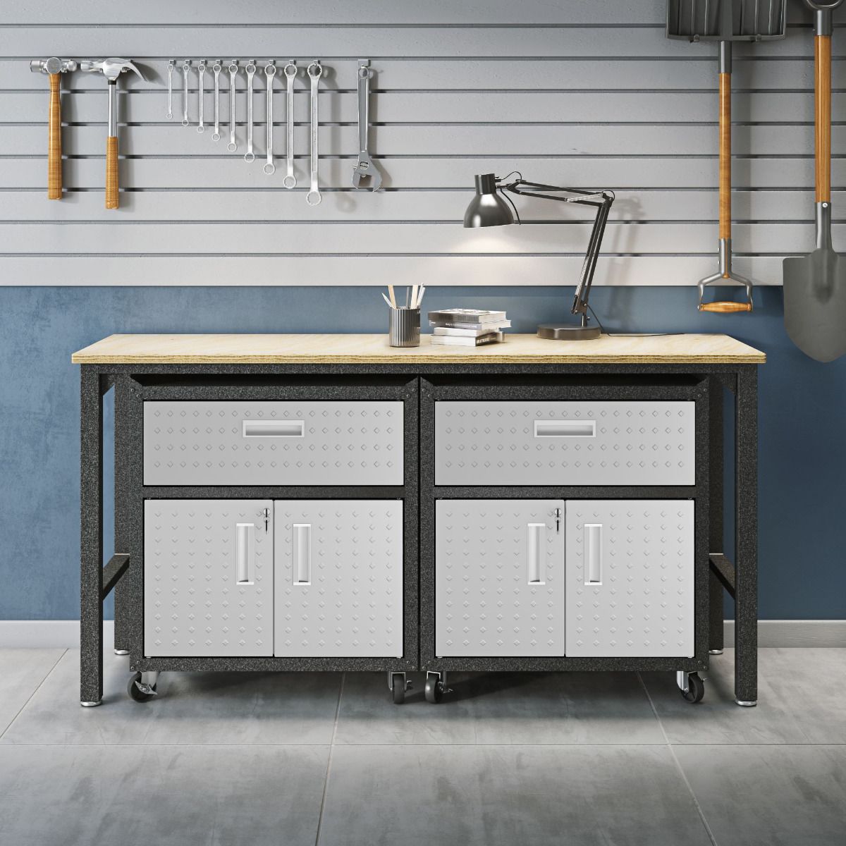 Fortress 3-Piece Textured Metal Garage Storage Set, Composition 4
