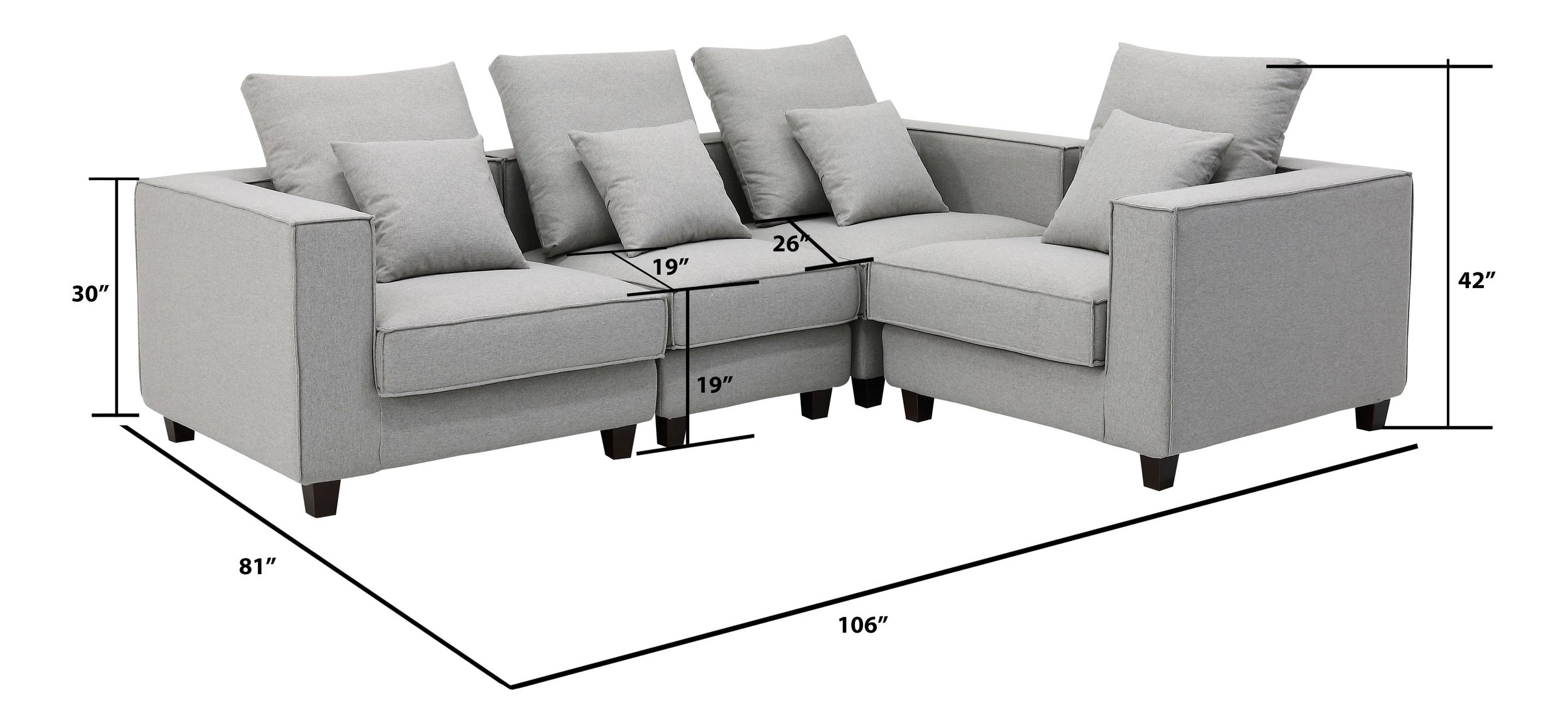 Apollo Luxury Linen Fabric Modular L-Shape 4-Piece Sectional Sofa Set
