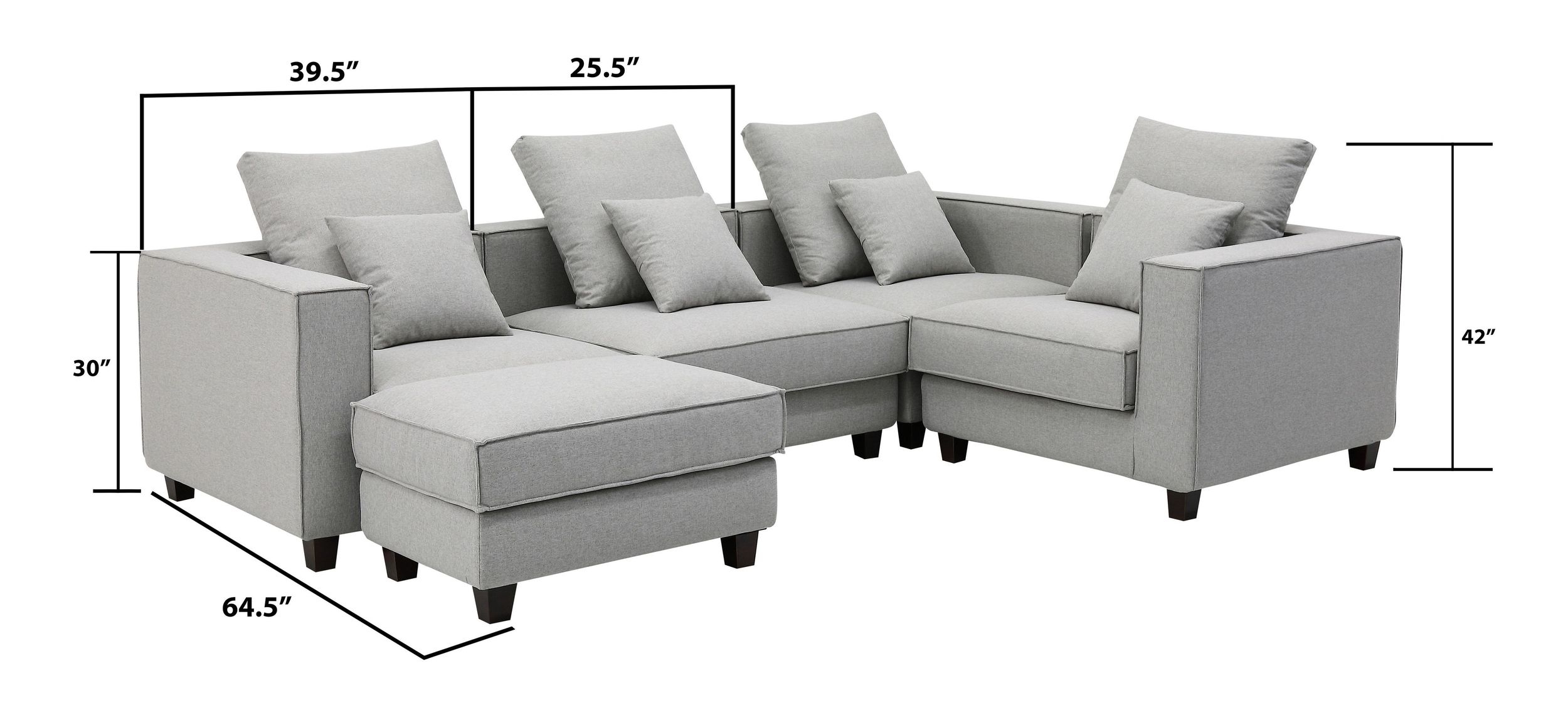 Apollo Luxury Linen Fabric Modular L-Shape 4-Piece Sectional Sofa Set by Furnings
