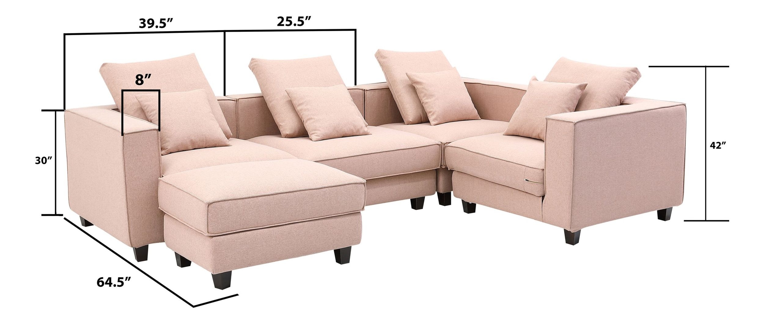 Apollo Luxury Linen Modular L-Shape 5-Piece Sectional Sofa Set with Ottoman