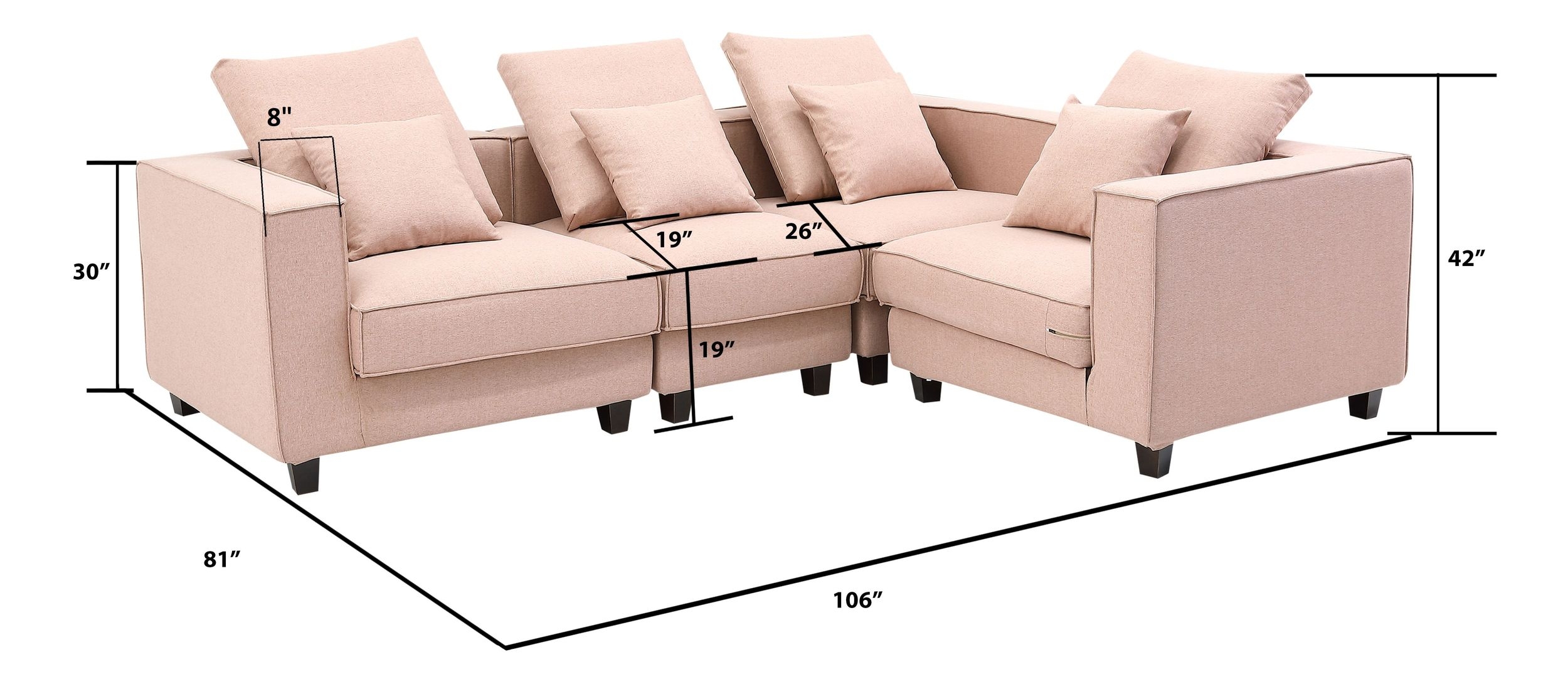 Apollo Luxury Linen Modular L-Shape 4-Piece Sectional Sofa Set