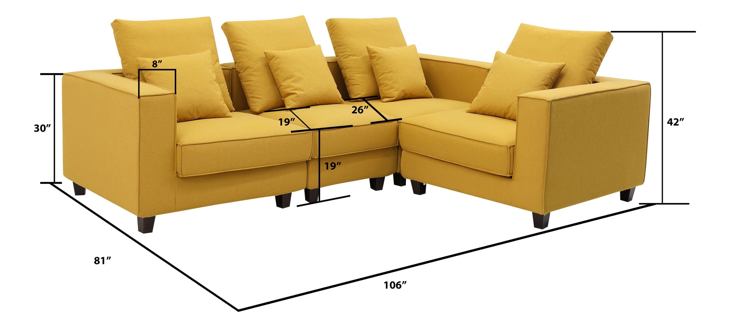 L-Shape 4-Piece Sectional Sofa Set with Ottoman