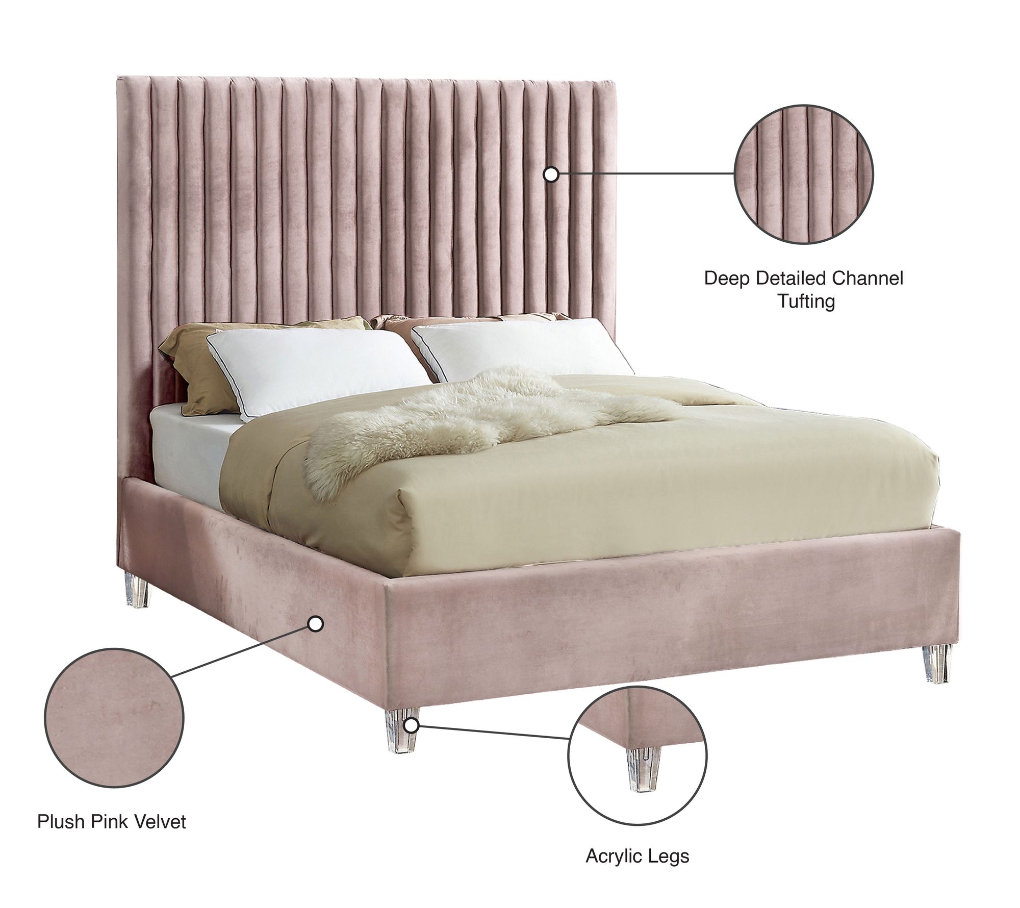 Candace Velvet Queen Size Bed