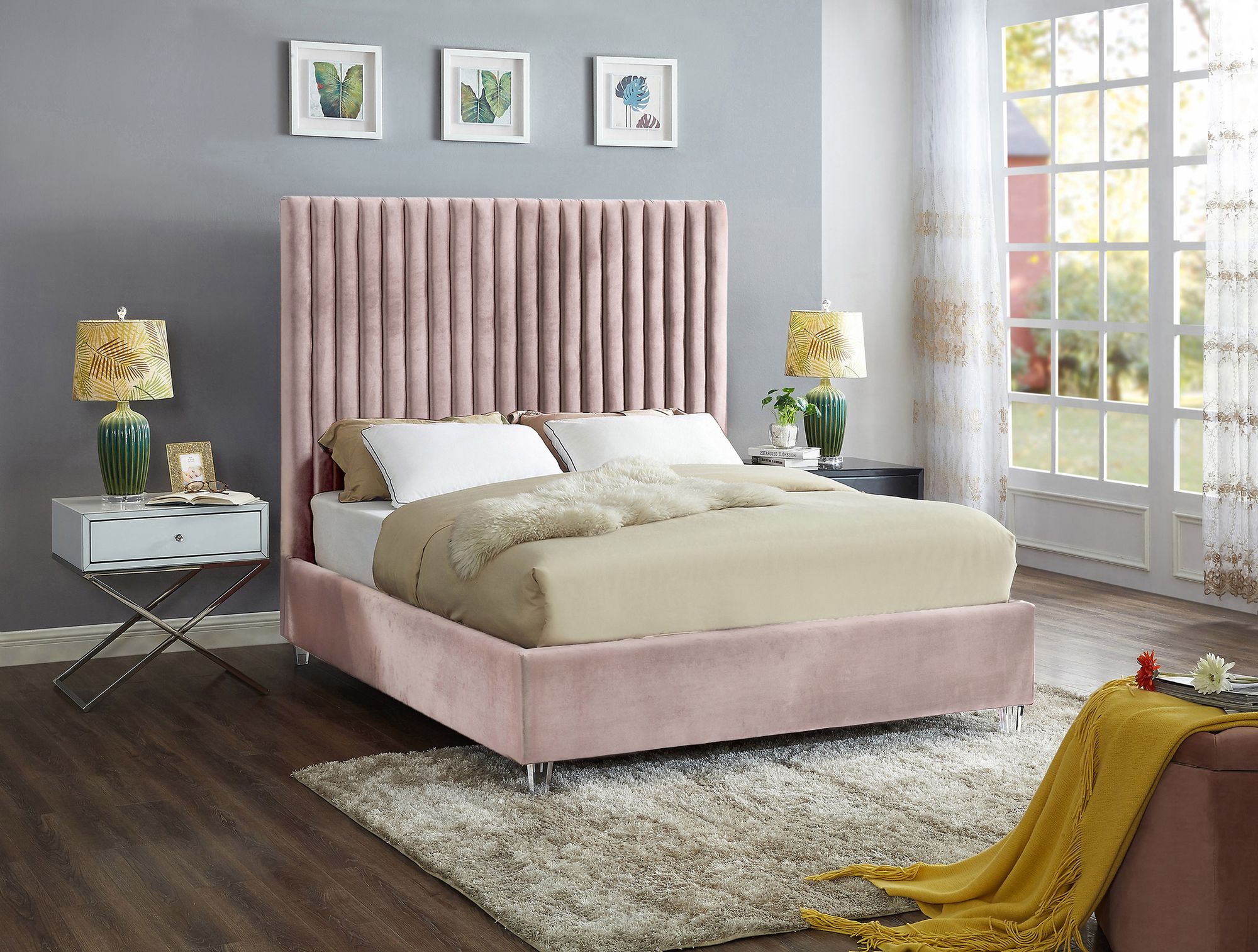 Candace Velvet King Size Bed