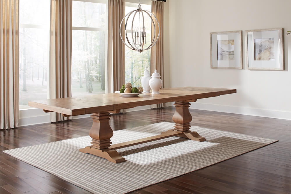Florence Wood Rectangular Double Pedestal Extendable Dining Table
