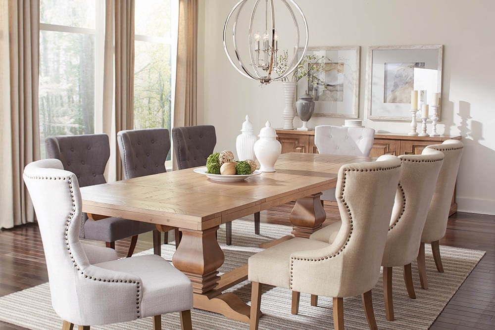 Florence Wood Rectangular Double Pedestal Extendable Dining Table