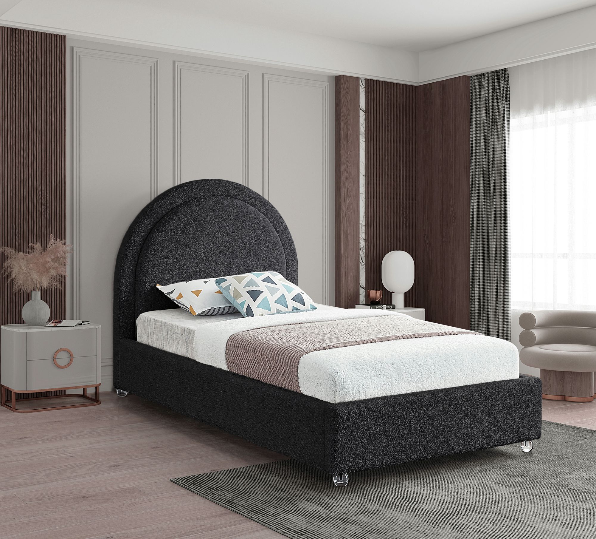 Milo Boucle Fabric Twin Size Bed
