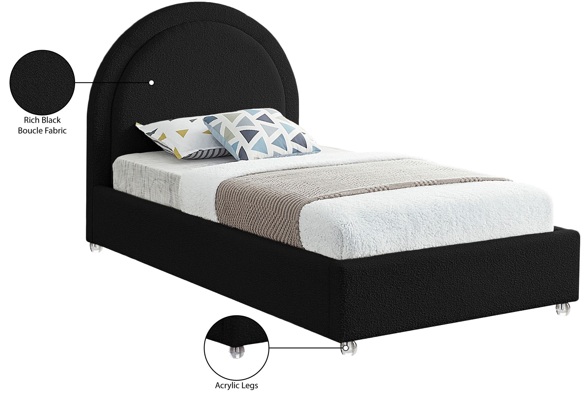 Milo Boucle Fabric Twin Size Bed