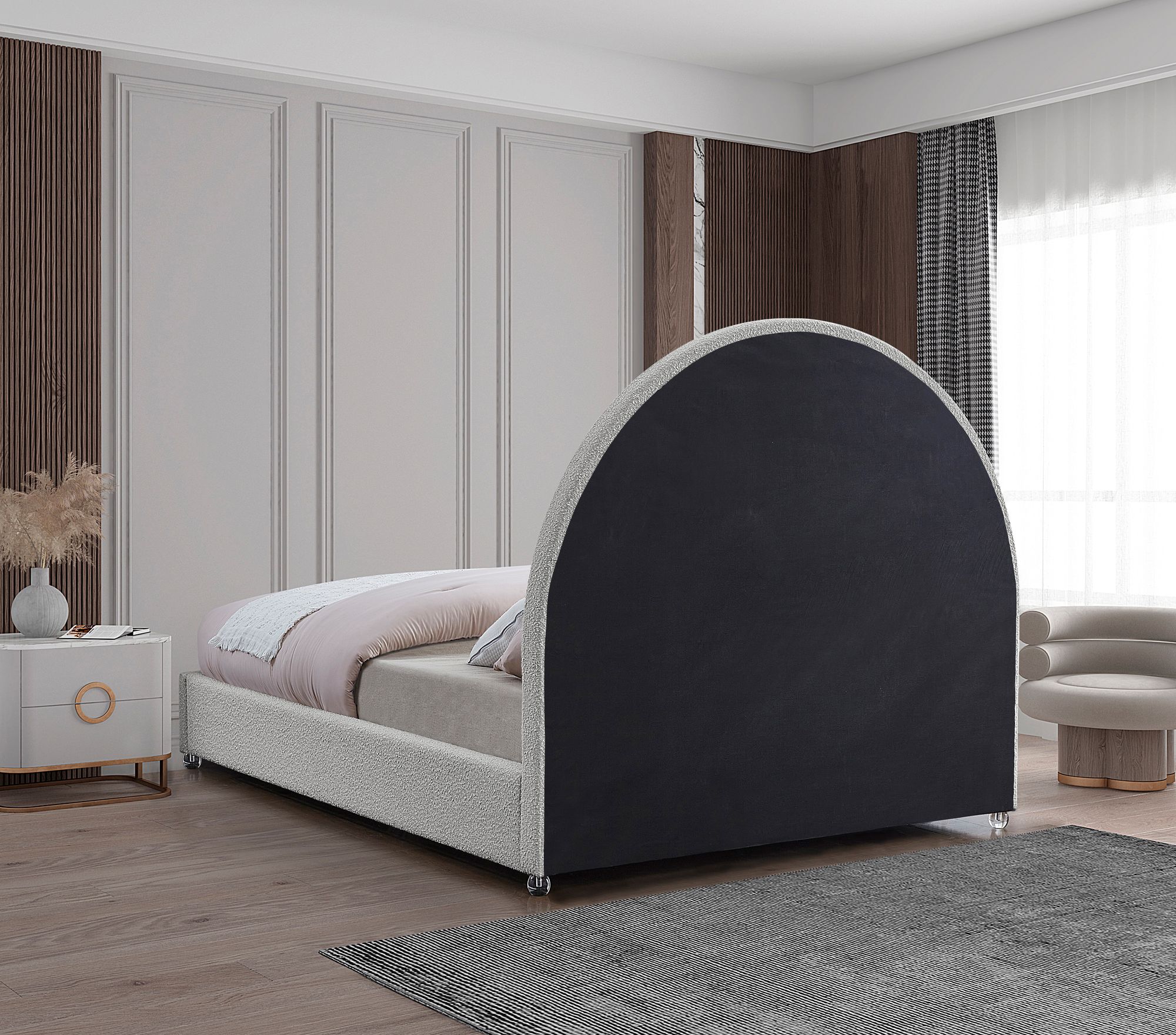 Milo Boucle Fabric Queen Size Bed