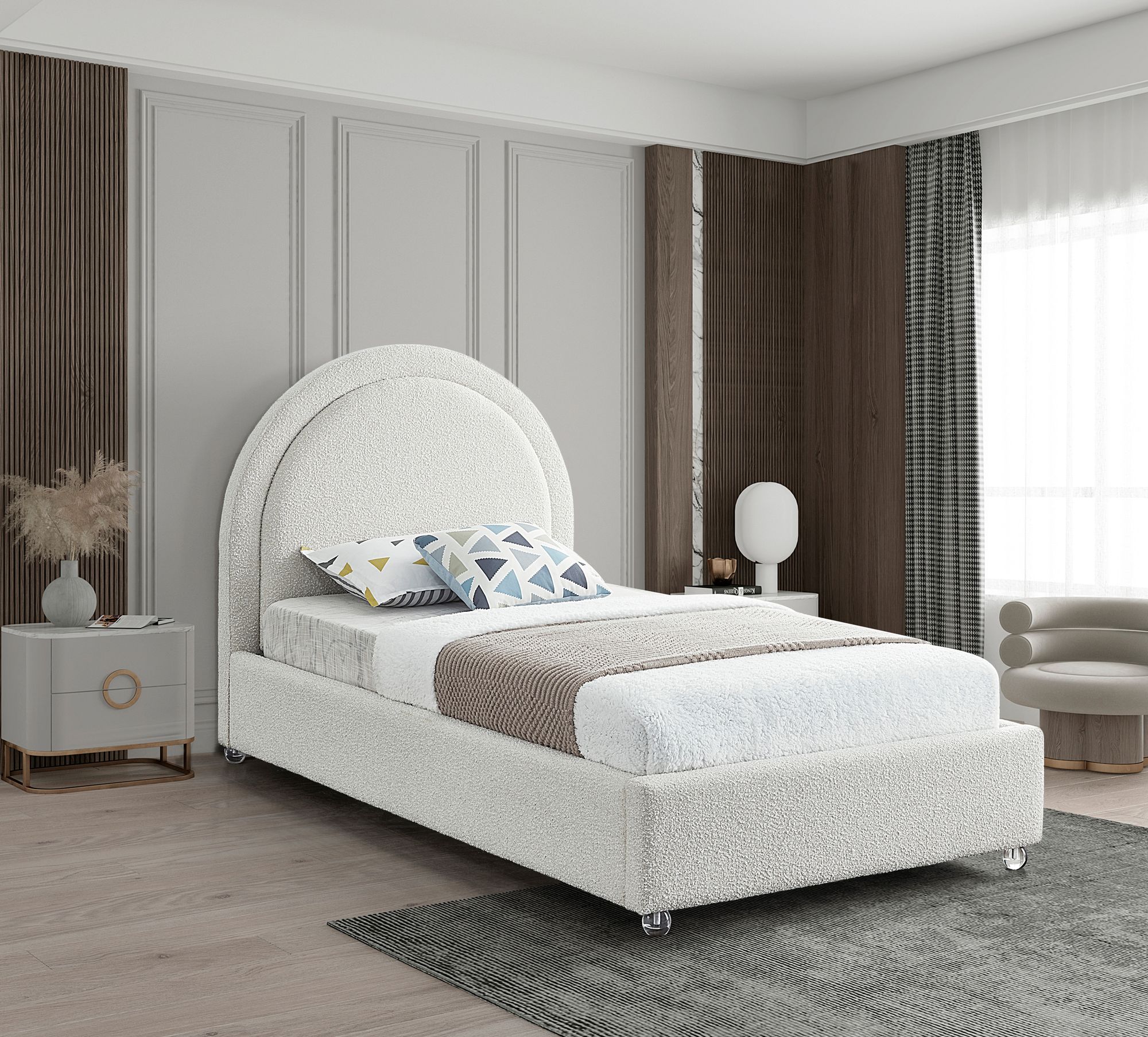 Milo Boucle Fabric Twin Size Bed