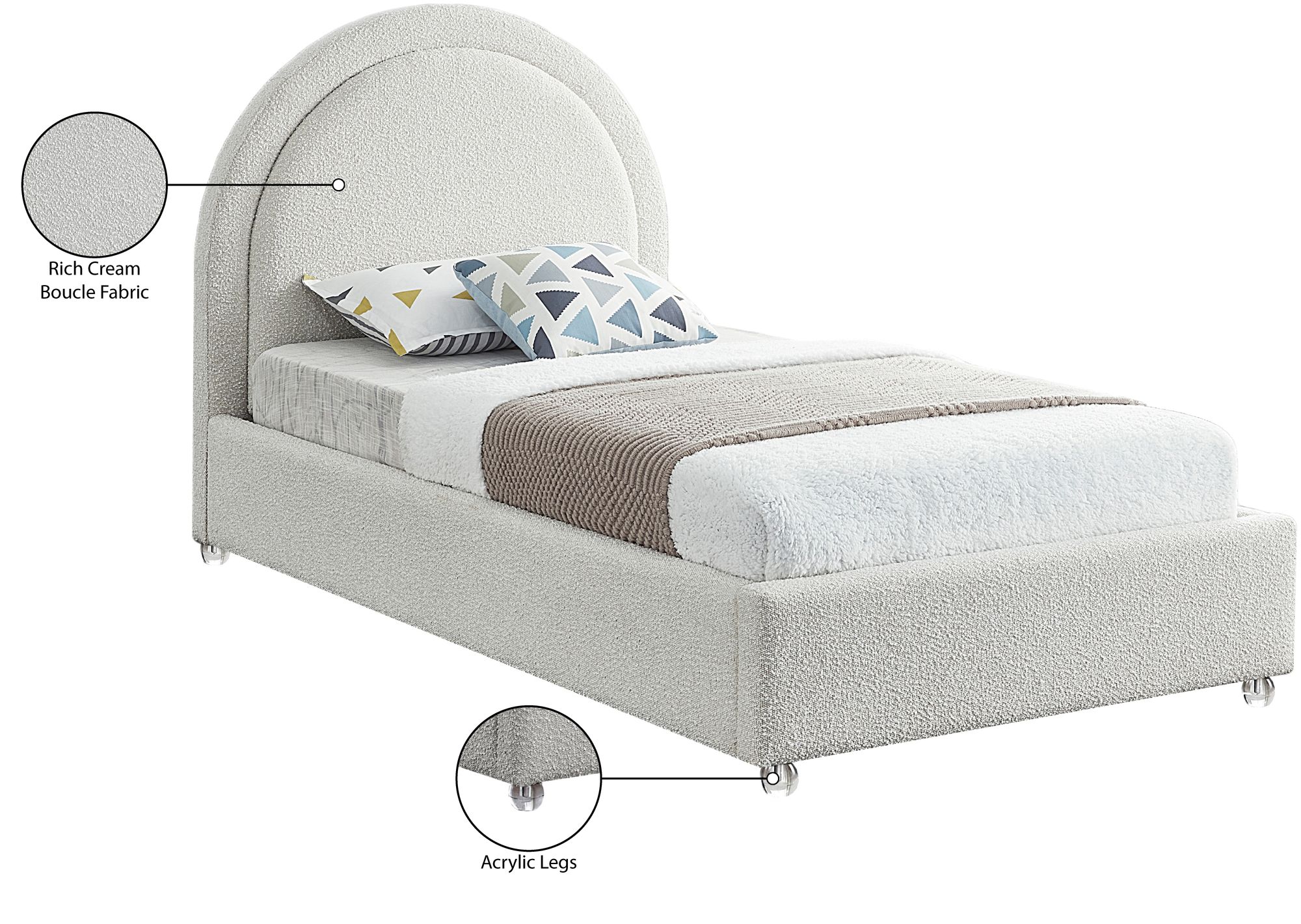 Milo Boucle Fabric Twin Size Bed