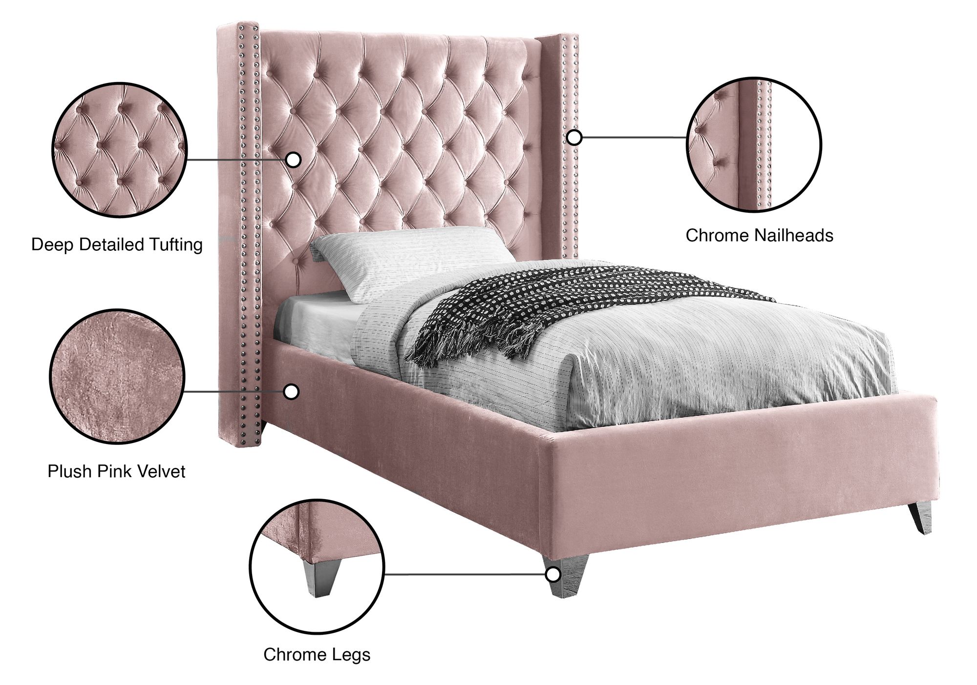 Aiden Velvet Twin Size Bed