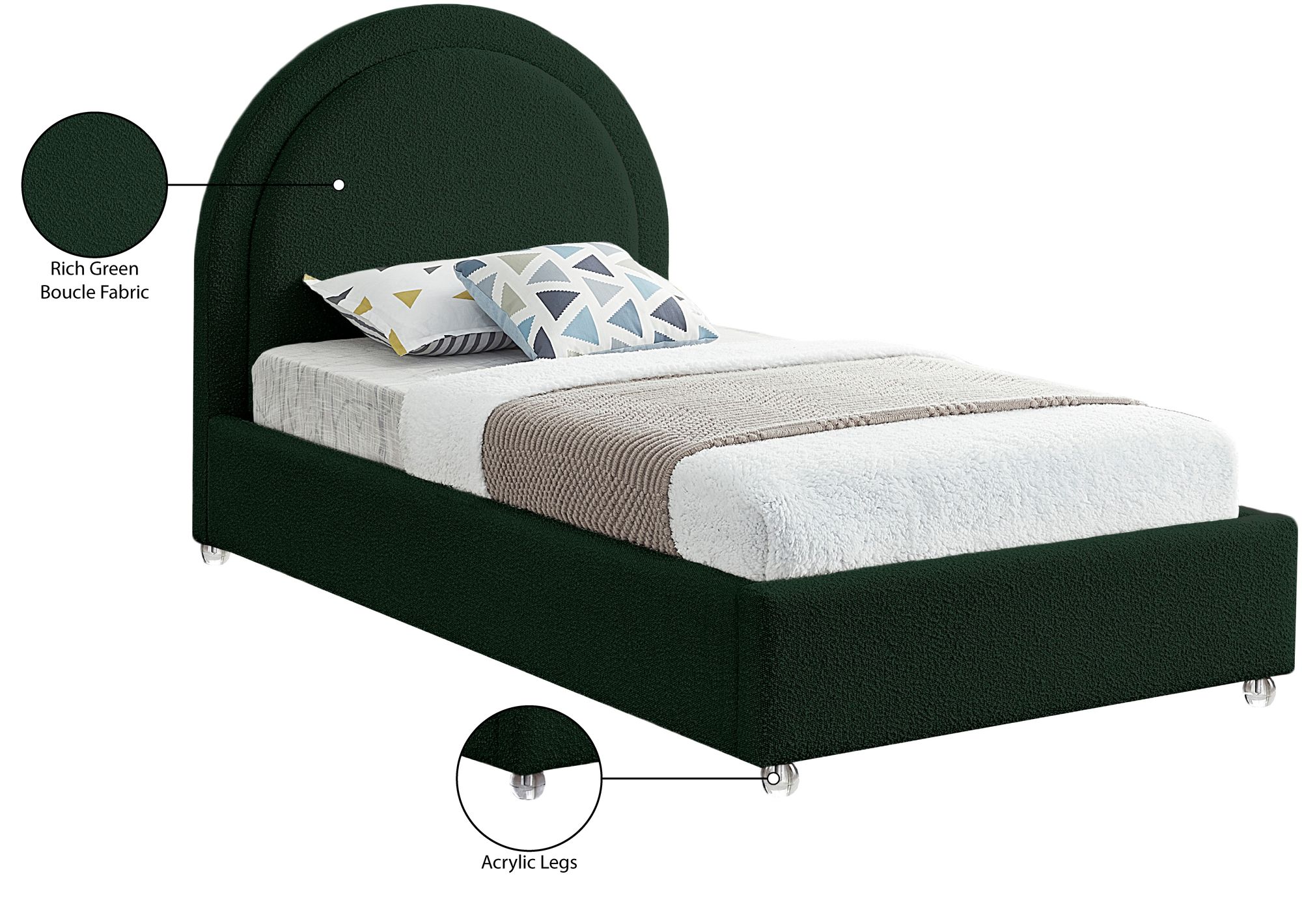 Milo Boucle Fabric Twin Size Bed
