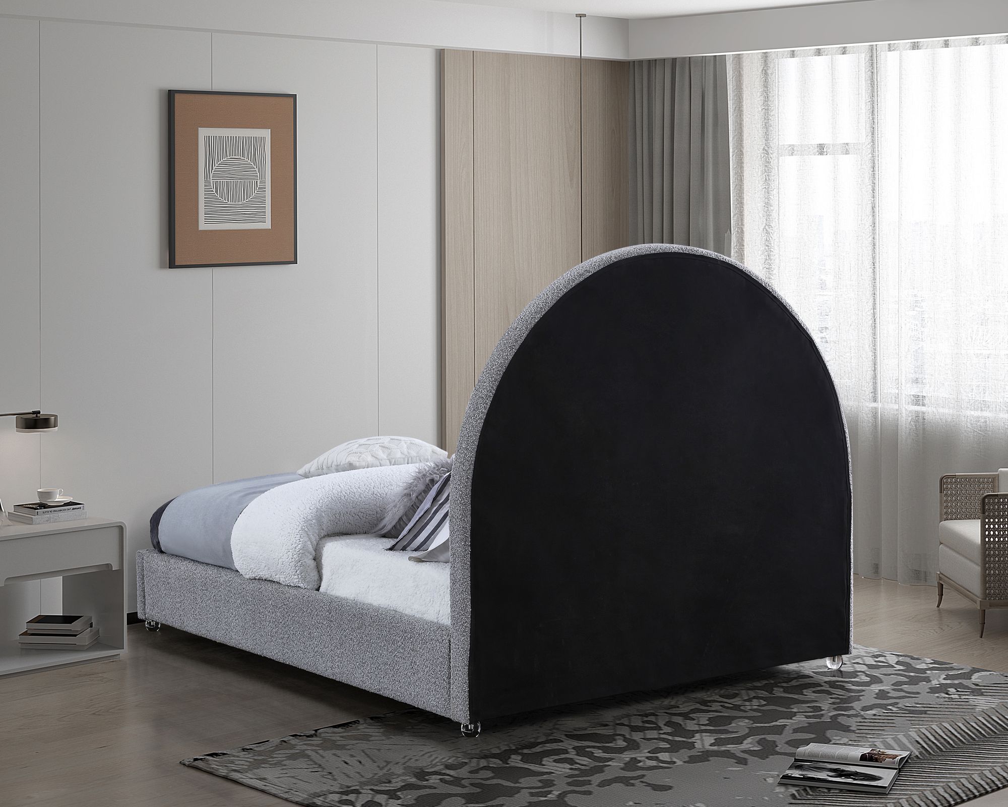 Milo Boucle Fabric Queen Size Bed