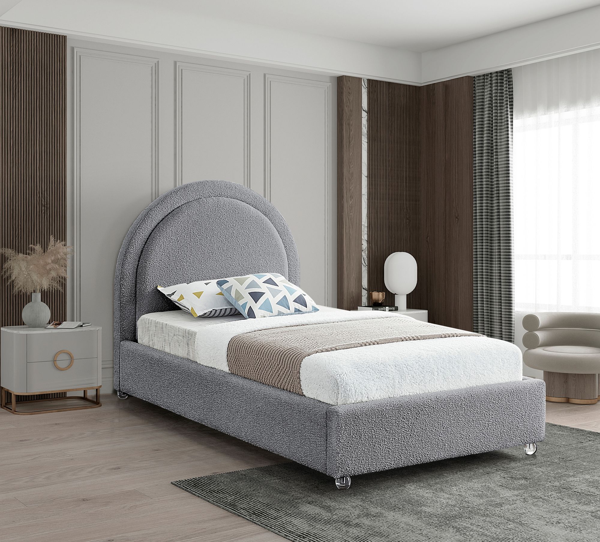Milo Boucle Fabric Twin Size Bed
