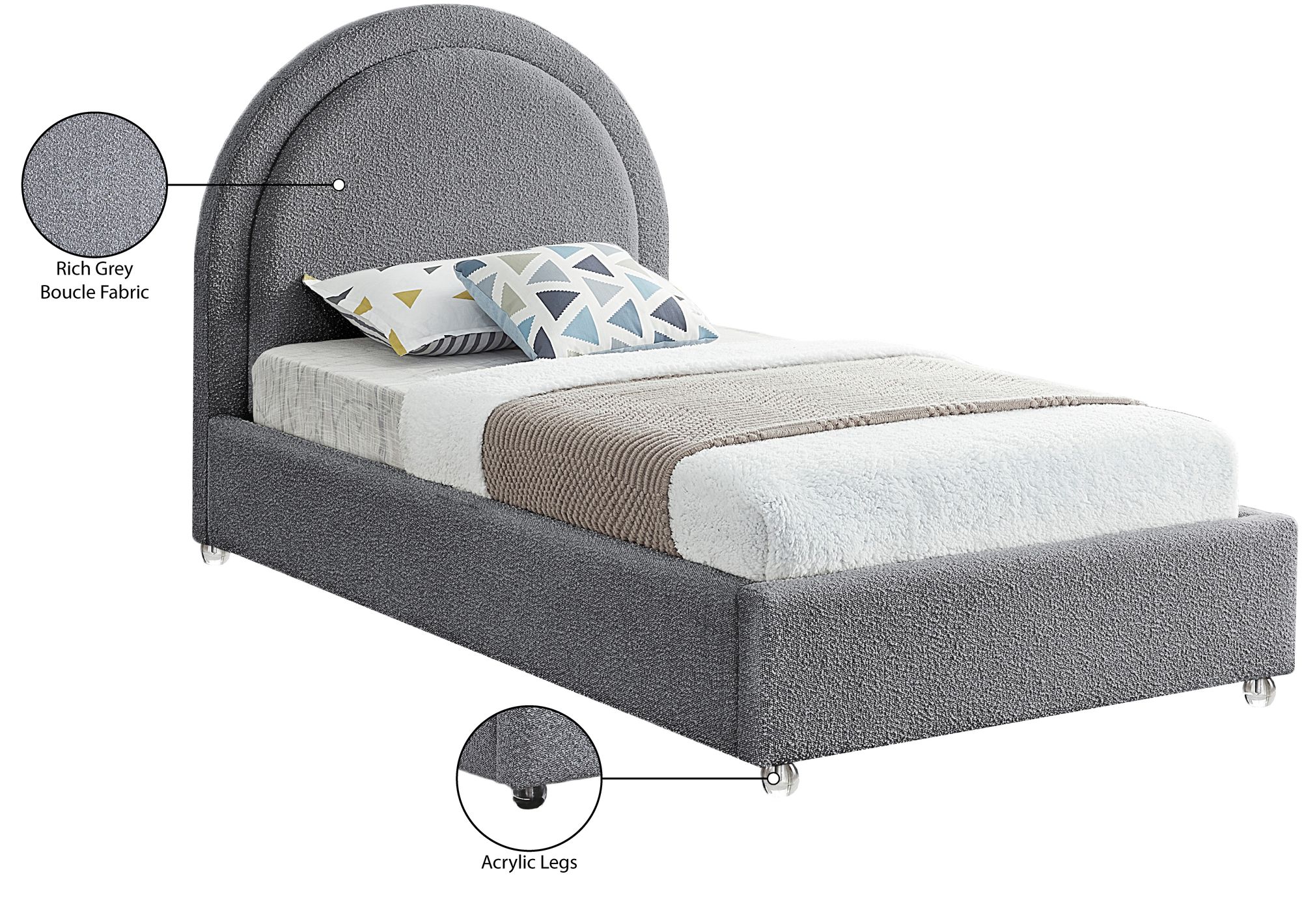 Milo Boucle Fabric Twin Size Bed
