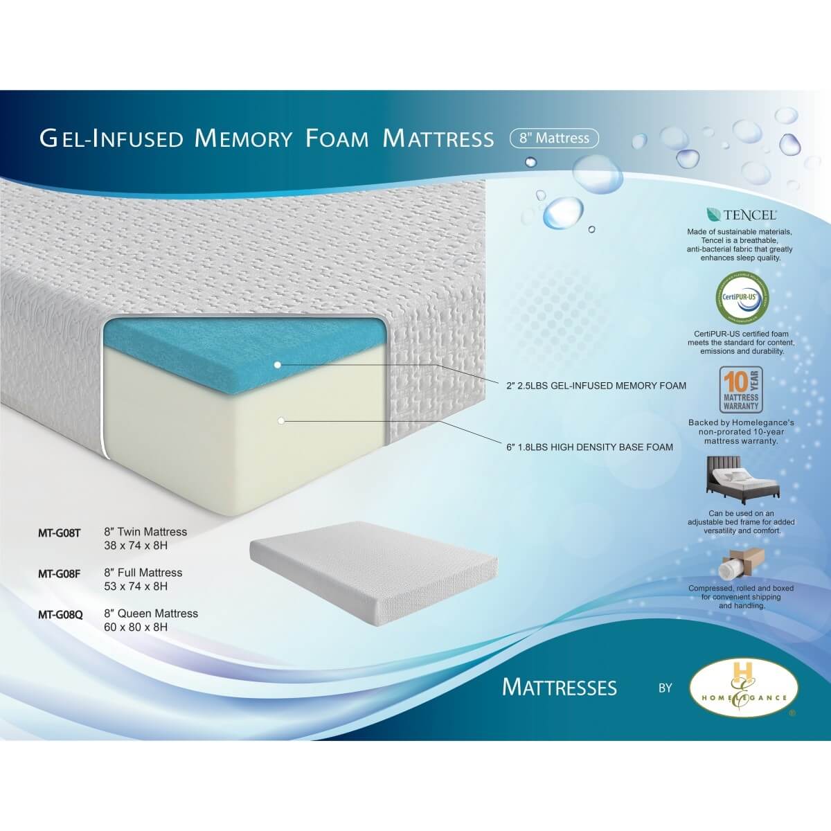 Bedding 8" Gel Mattress by Homelegance