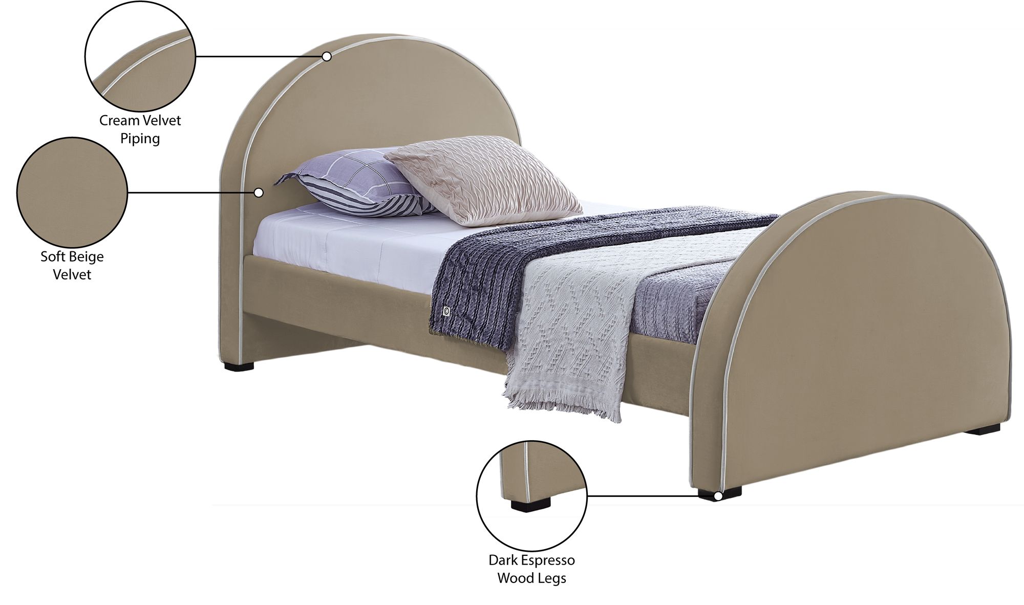 Brody Velvet Twin Size Bed