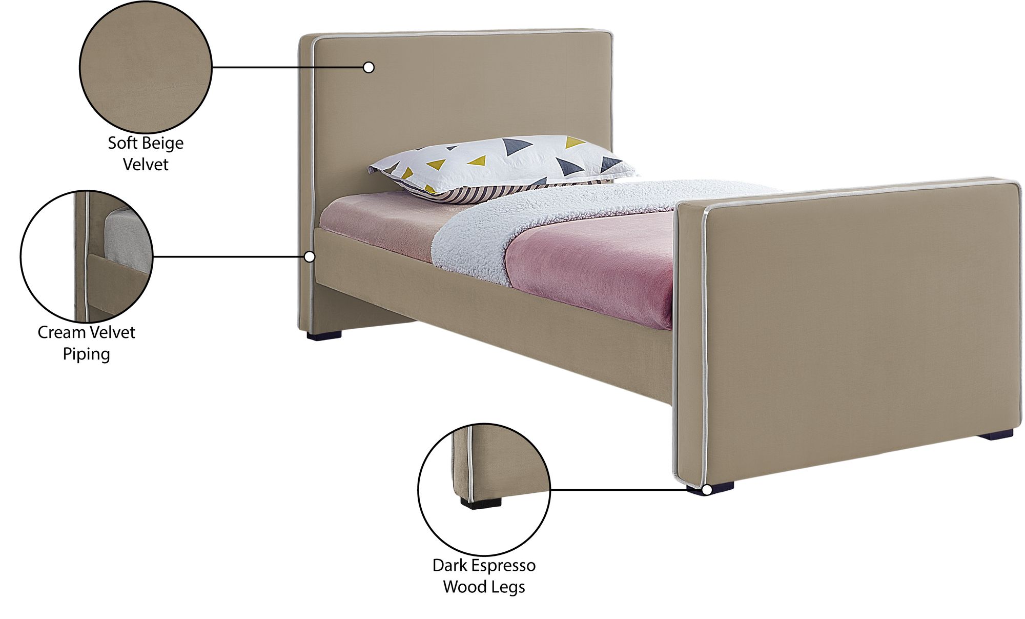 Dillard Velvet Twin Size Bed