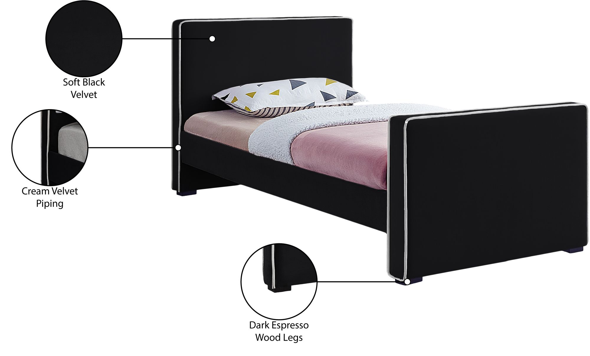 Dillard Velvet Twin Size Bed