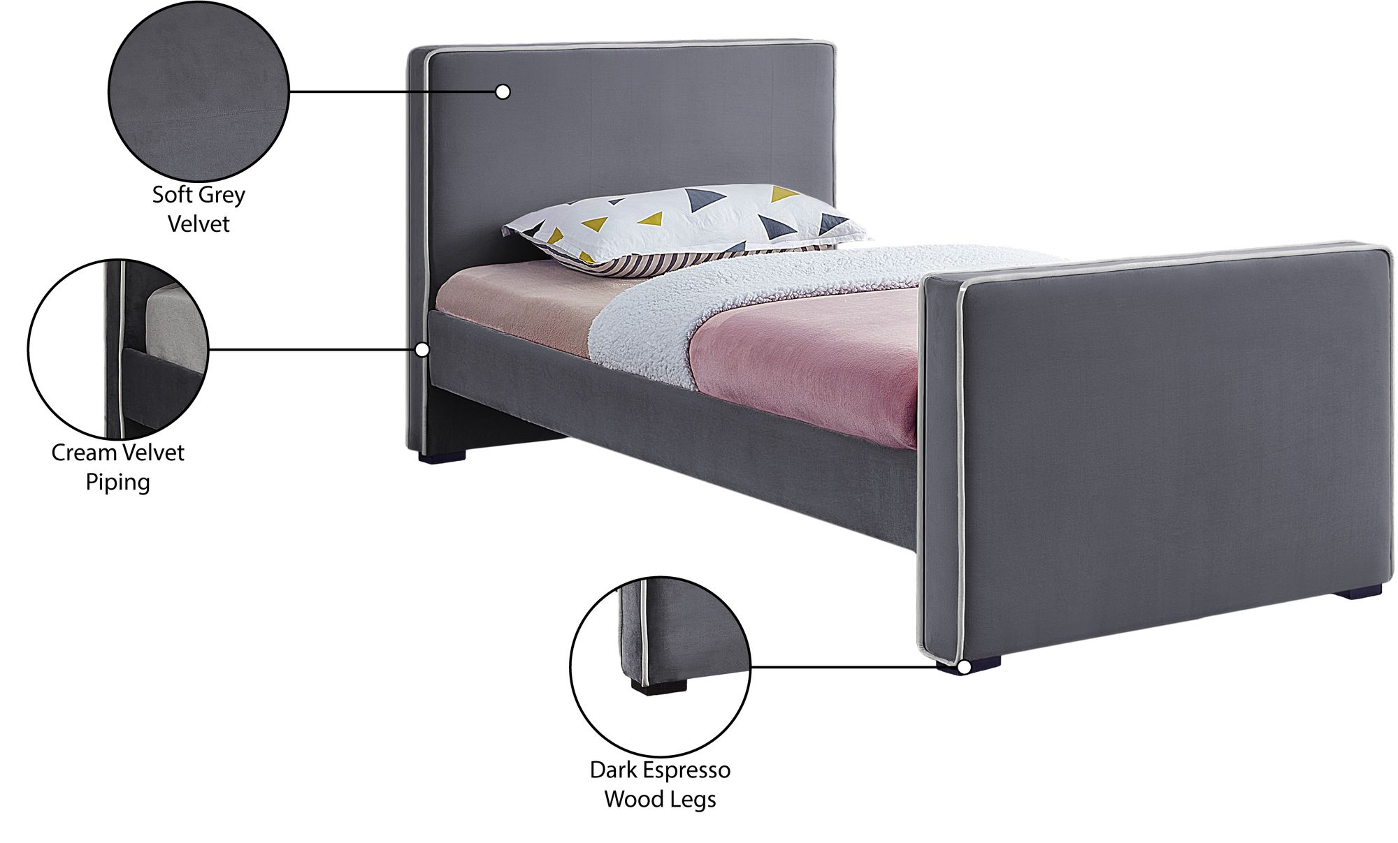 Dillard Velvet Twin Size Bed