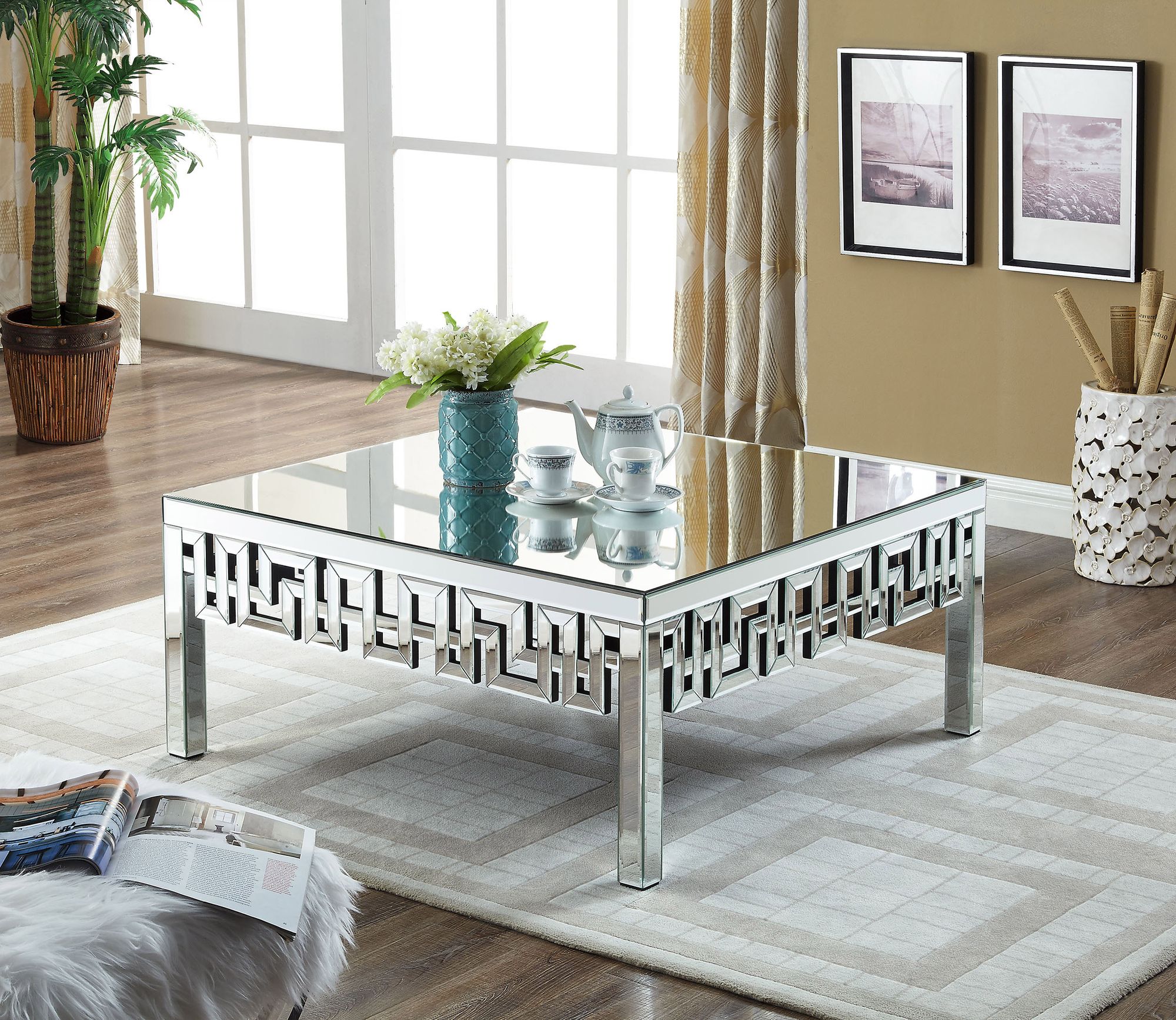 Aria 39" Square Mirrored Coffee Table