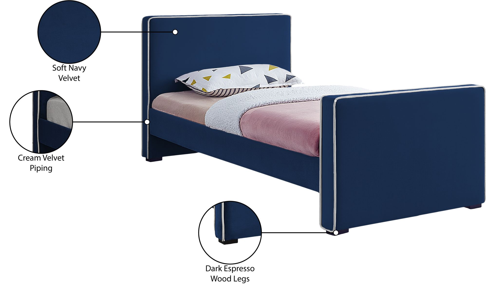 Dillard Velvet Twin Size Bed