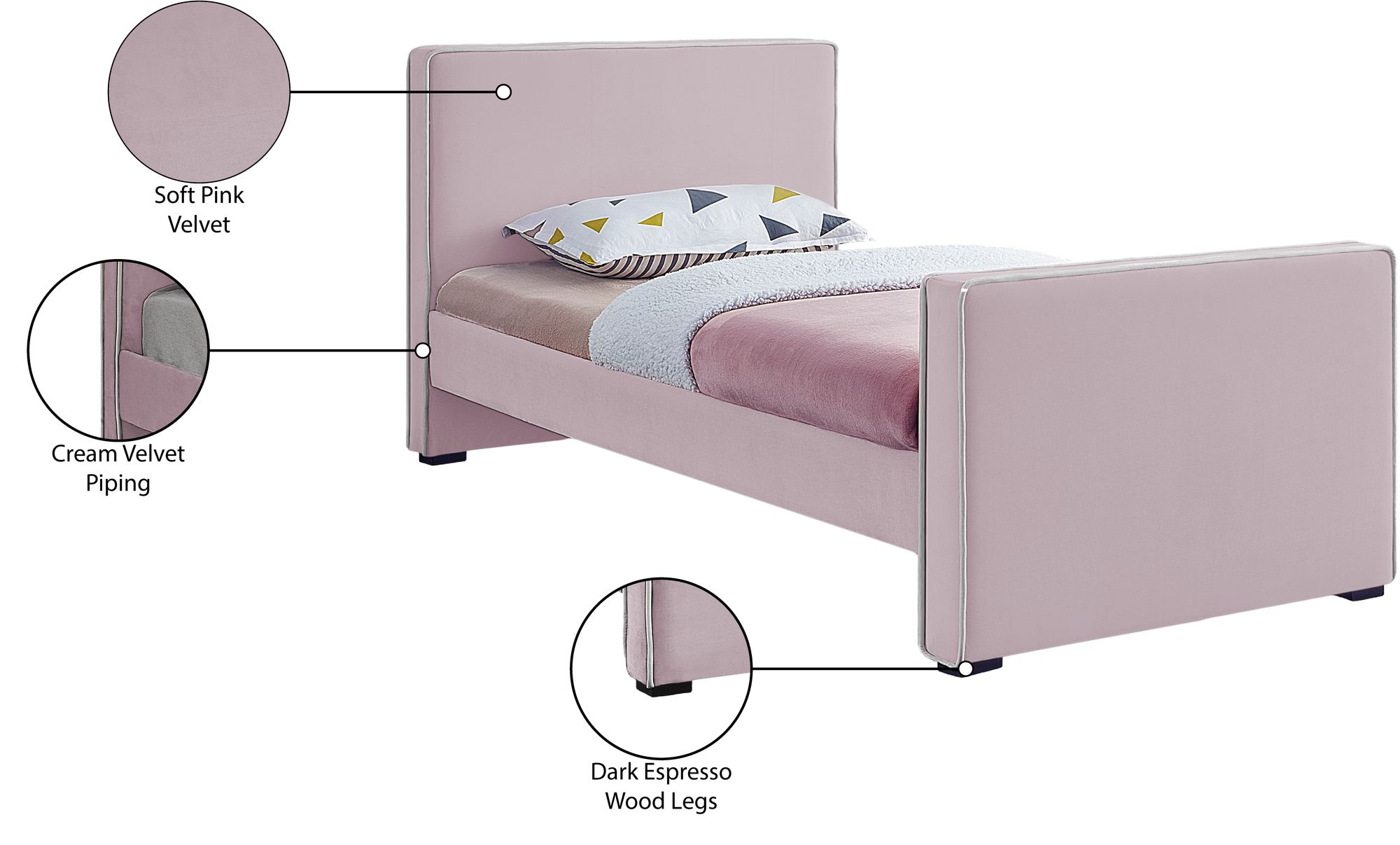 Dillard Velvet Twin Size Bed