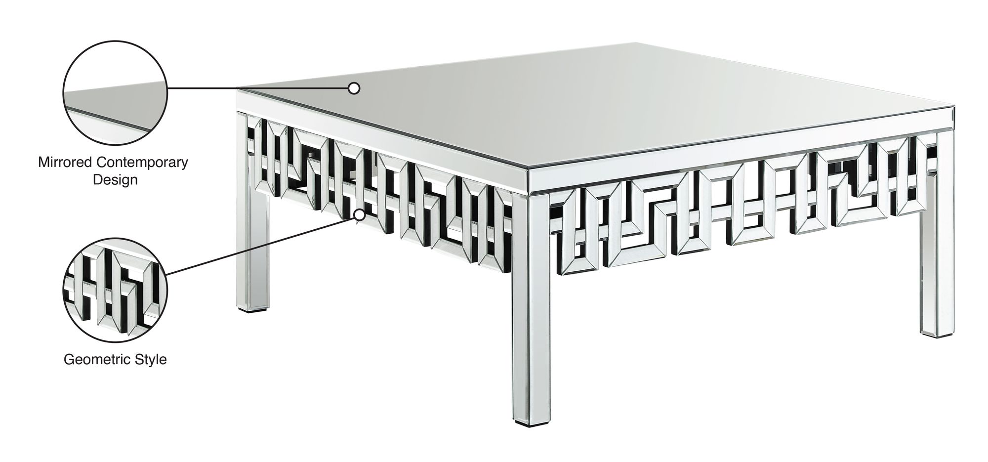 Aria 39" Square Mirrored Coffee Table