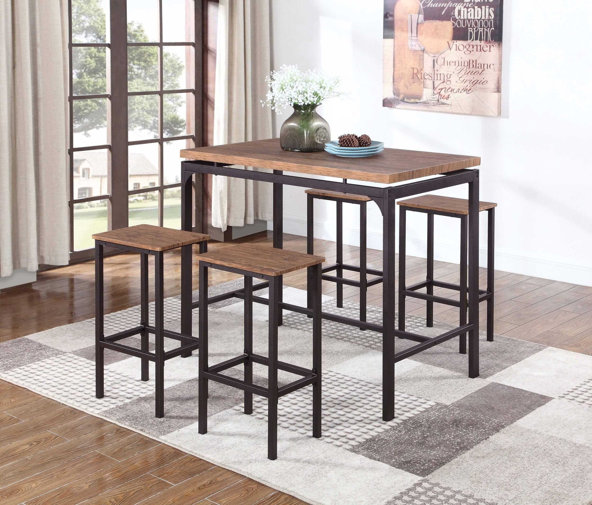 Santana Wood Veneer/Steel 5-Piece Bar Set