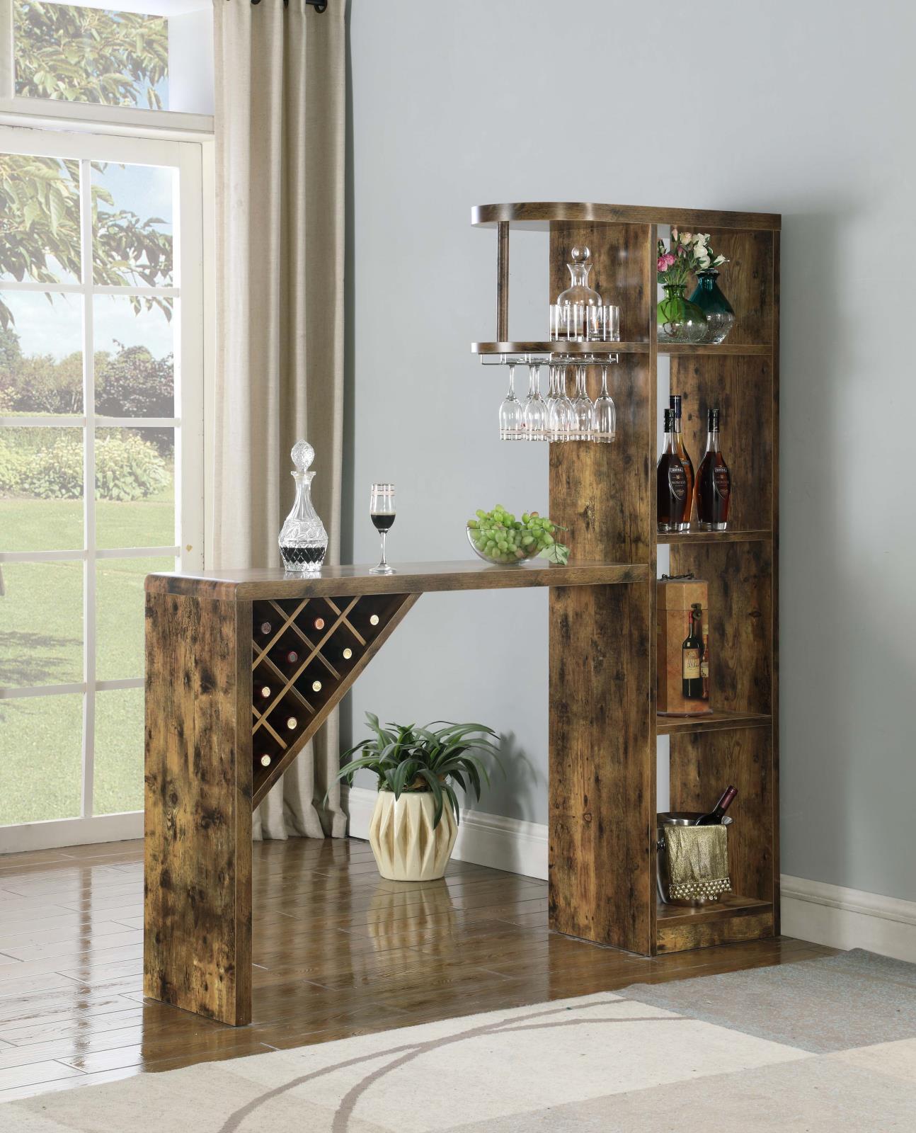 Belvedere Wood Veneer Bar Table with 5-shelf Storage Unit