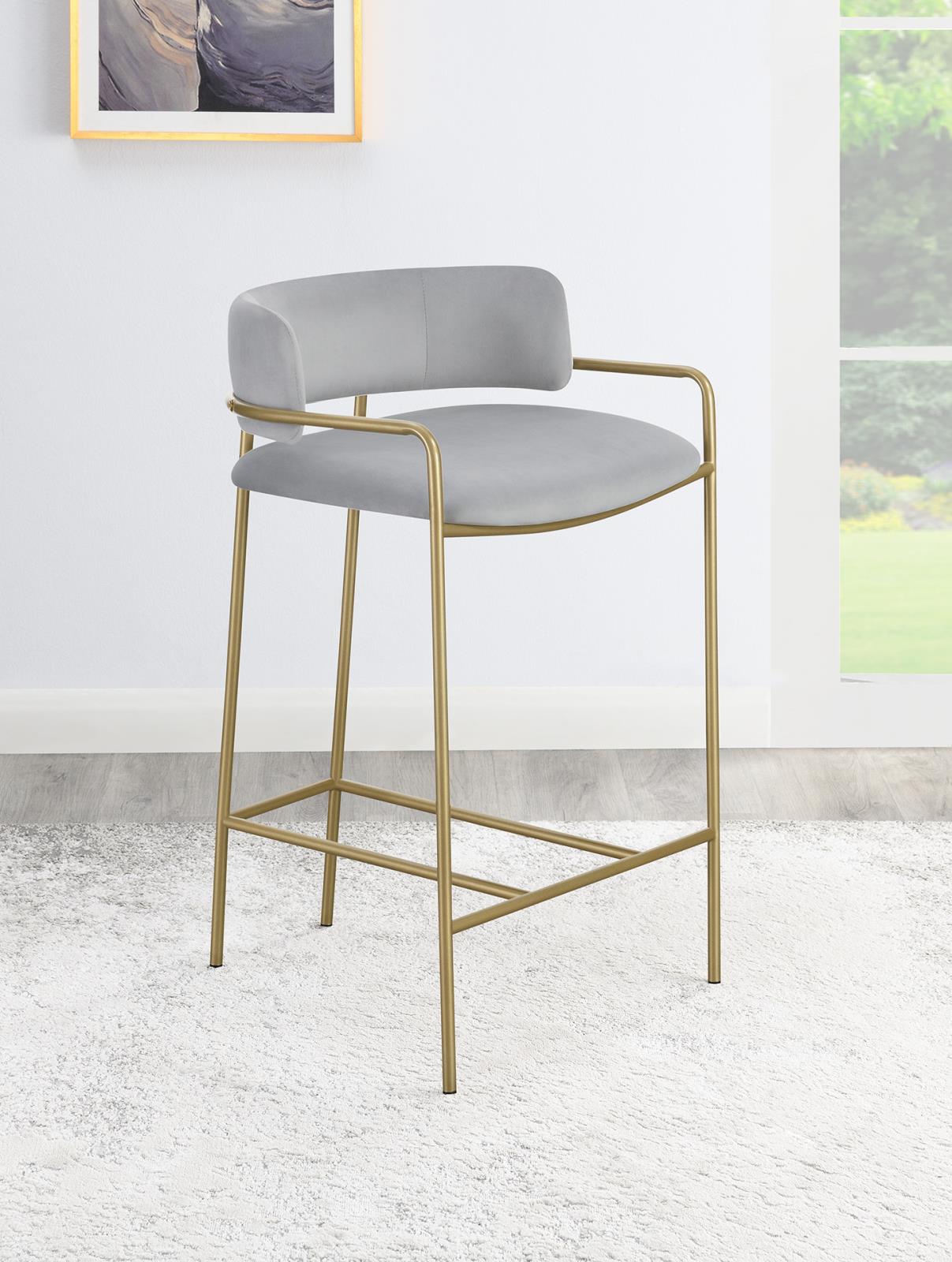Comstock Velvet Low Back Counter Stool with Metal Base