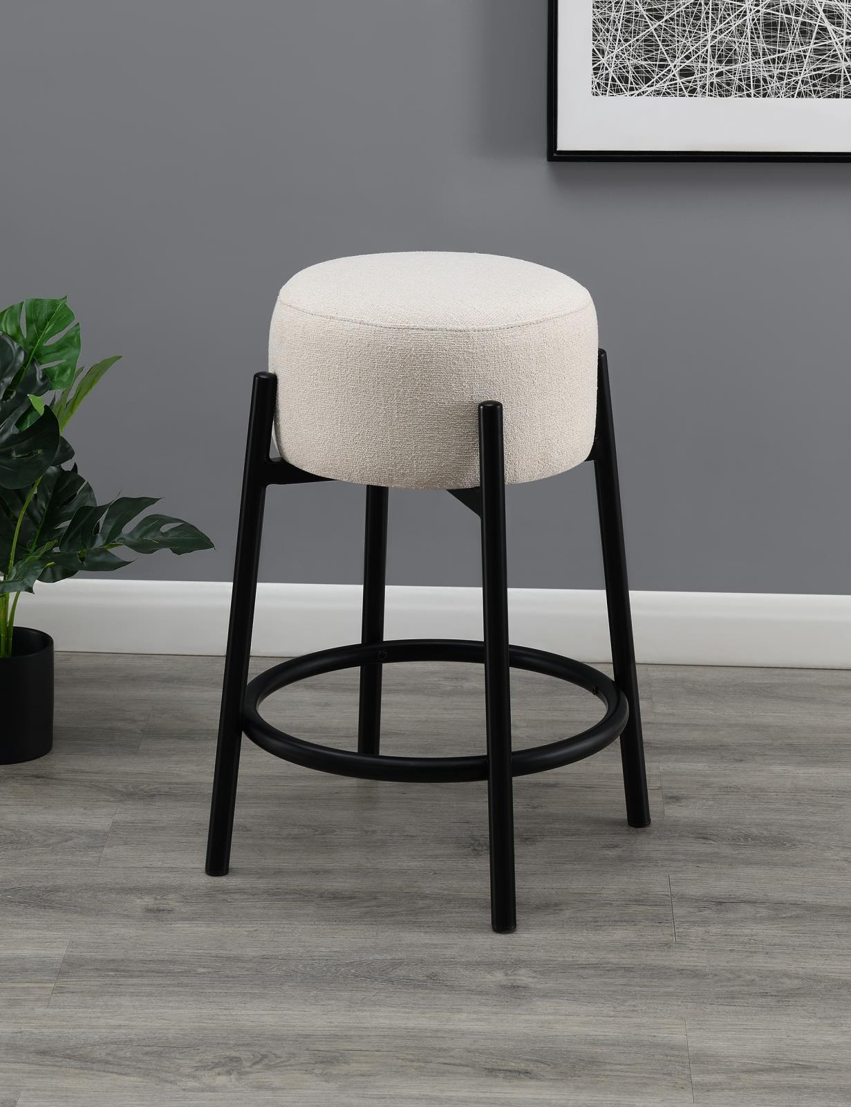 Leonard Fabric Backless Round Counter Stool with Metal Base