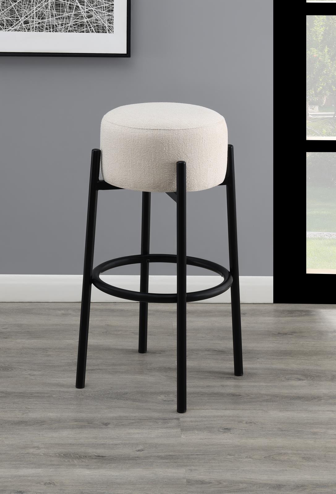 Leonard Fabric Backless Round Bar Stool with Metal Base